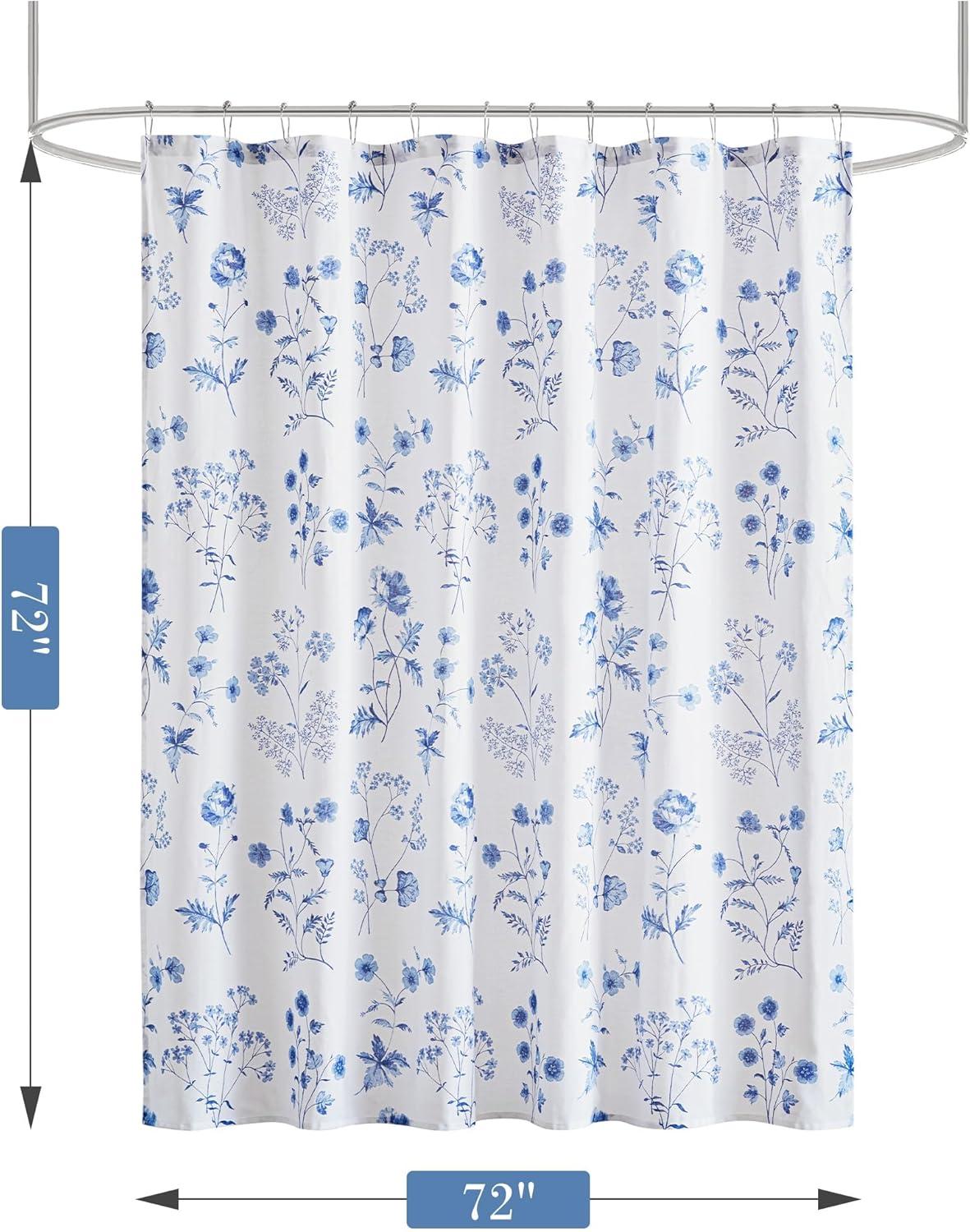 imageMartha Stewart Marthas Garden Shower Curtain Botanical Floral Print Cotton Shower Curtain for Bathroom Spa Quality Modern Shower Curtains Standard Size 72x72 BlueGarden Blue