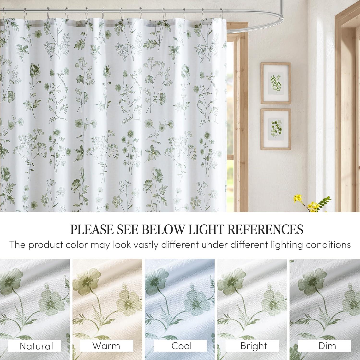 imageMartha Stewart Marthas Garden Shower Curtain Botanical Floral Print Cotton Shower Curtain for Bathroom Spa Quality Modern Shower Curtains Standard Size 72x72 BlueGarden Green