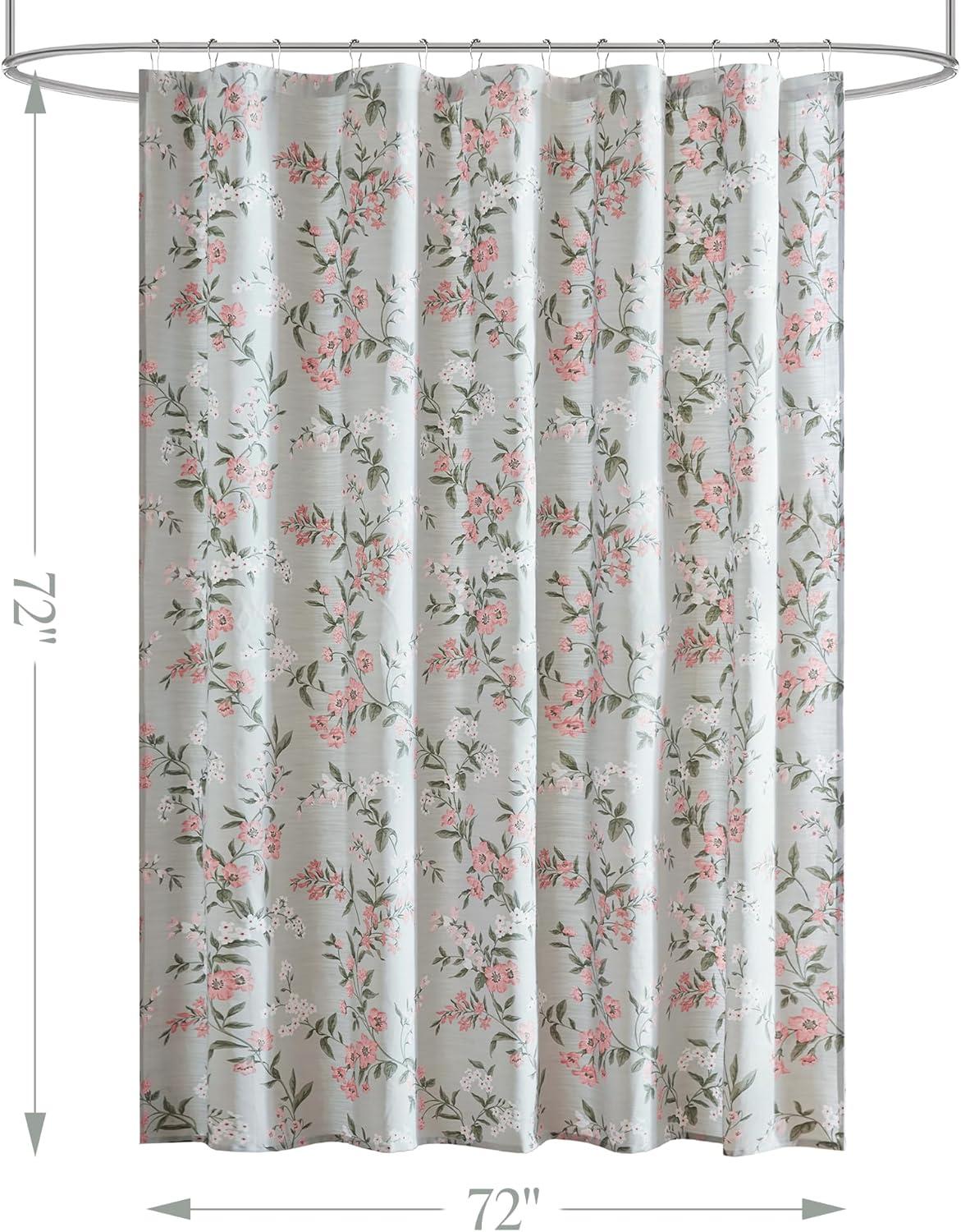 imageMartha Stewart Marthas Garden Shower Curtain Botanical Floral Print Cotton Shower Curtain for Bathroom Spa Quality Modern Shower Curtains Standard Size 72x72 BlueMeadow Green