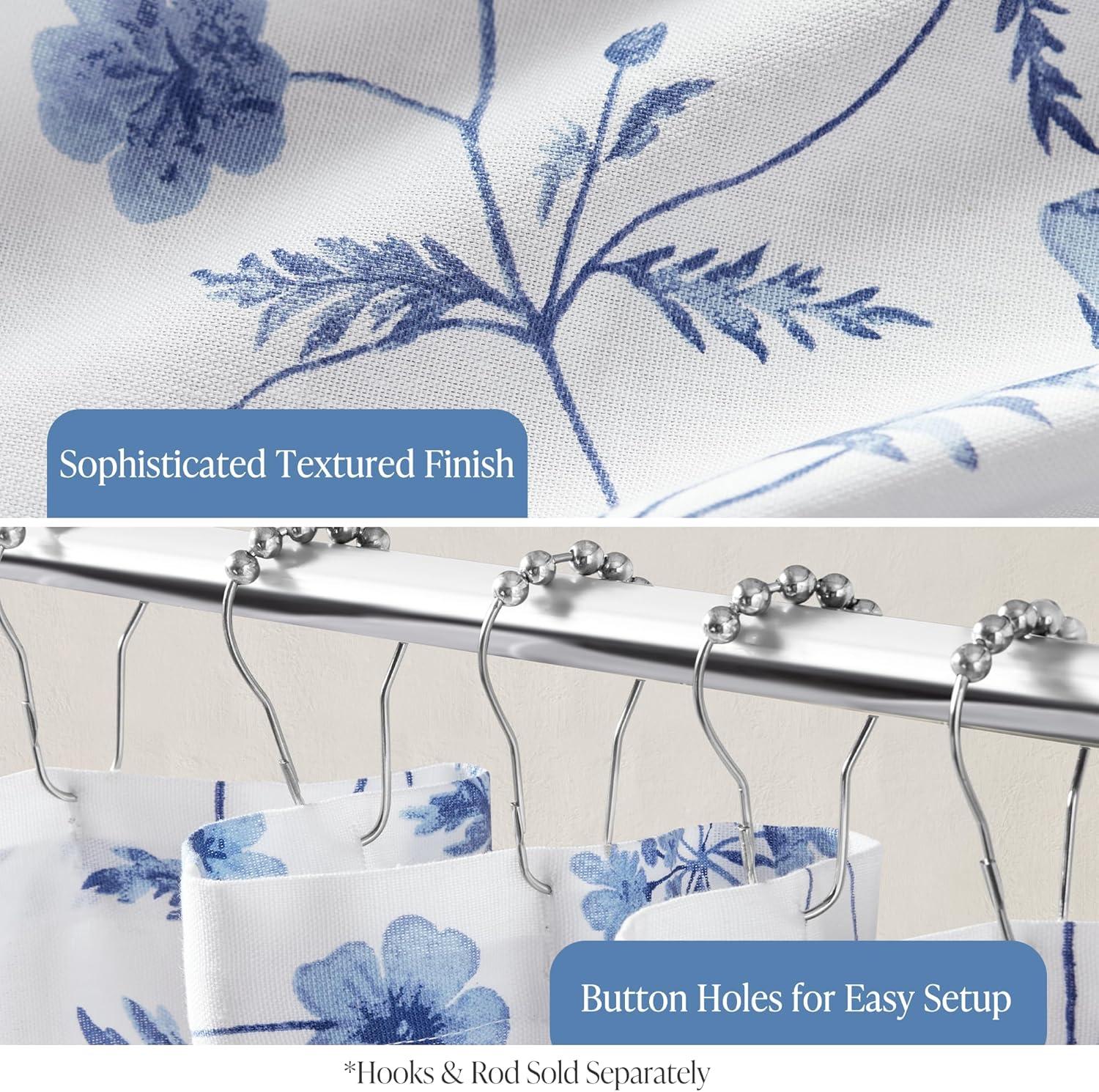 imageMartha Stewart Marthas Garden Shower Curtain Botanical Floral Print Cotton Shower Curtain for Bathroom Spa Quality Modern Shower Curtains Standard Size 72x72 BlueGarden Blue