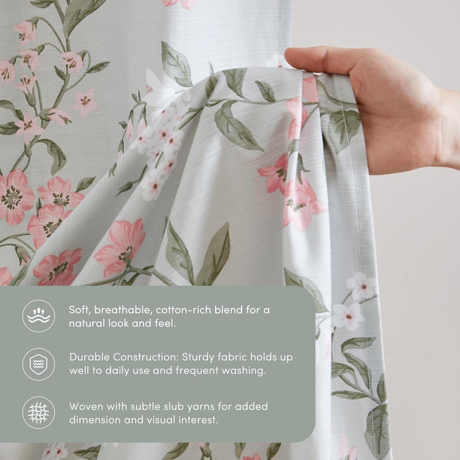 imageMartha Stewart Marthas Garden Shower Curtain Botanical Floral Print Cotton Shower Curtain for Bathroom Spa Quality Modern Shower Curtains Standard Size 72x72 BlueMeadow Green