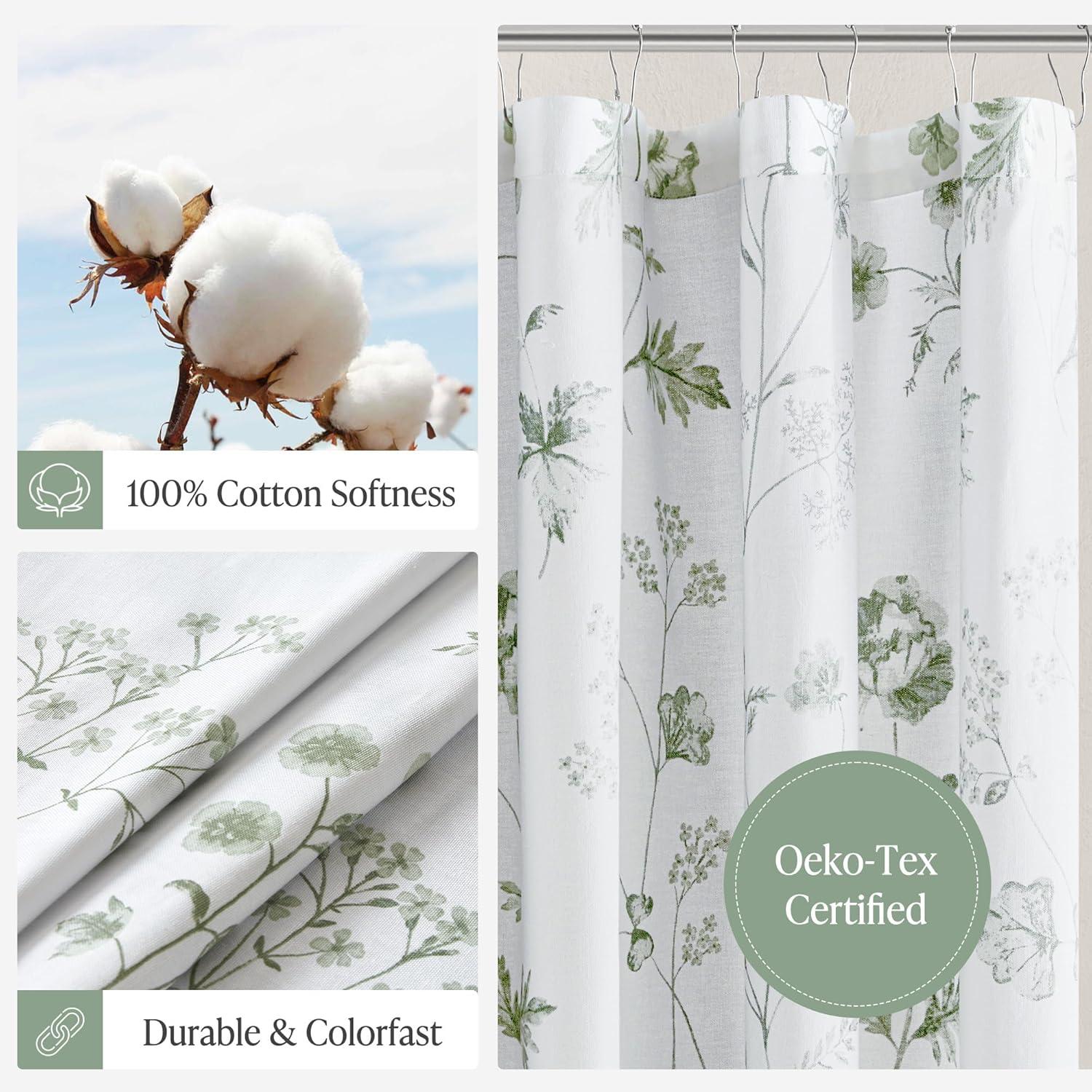 imageMartha Stewart Marthas Garden Shower Curtain Botanical Floral Print Cotton Shower Curtain for Bathroom Spa Quality Modern Shower Curtains Standard Size 72x72 BlueGarden Green