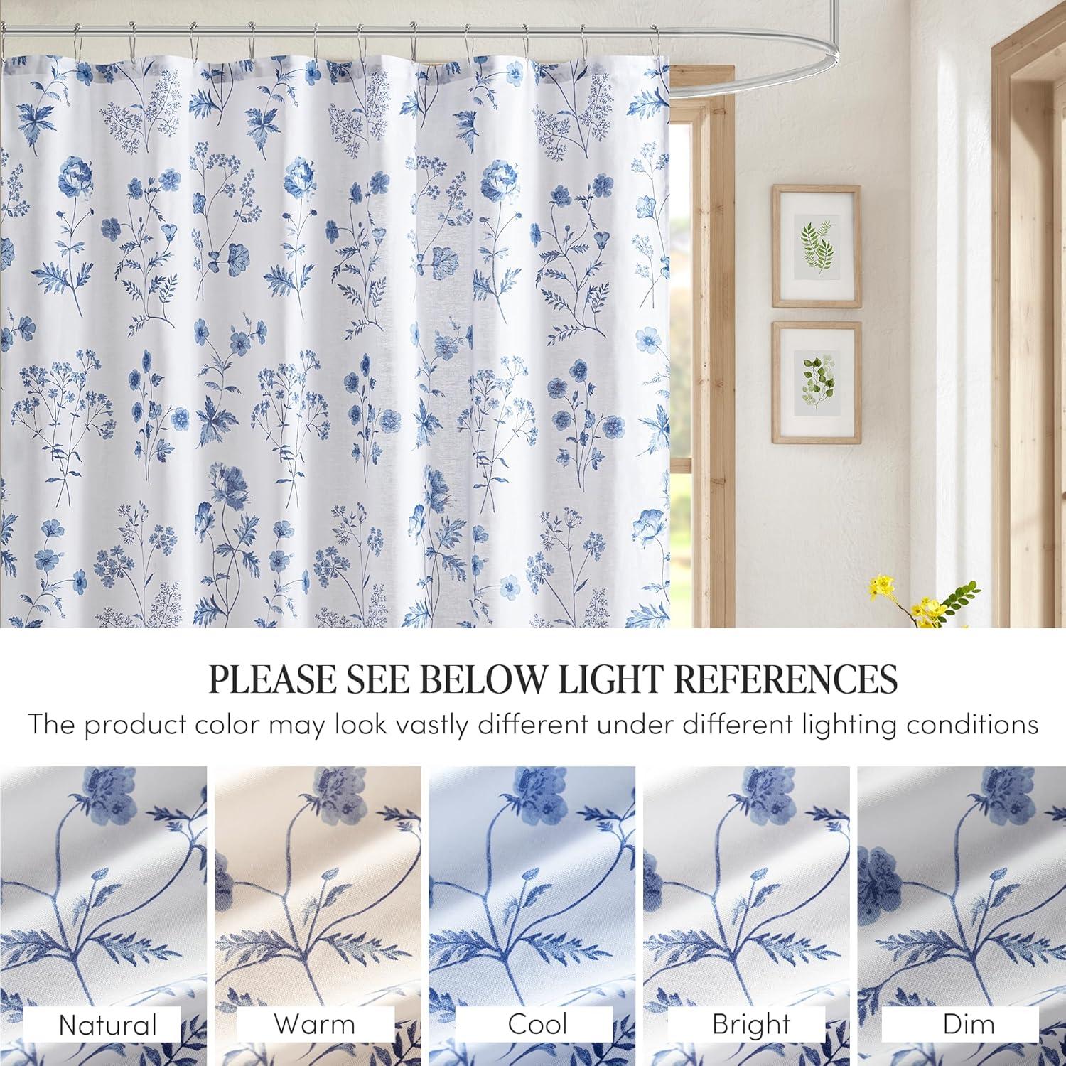 imageMartha Stewart Marthas Garden Shower Curtain Botanical Floral Print Cotton Shower Curtain for Bathroom Spa Quality Modern Shower Curtains Standard Size 72x72 BlueGarden Blue