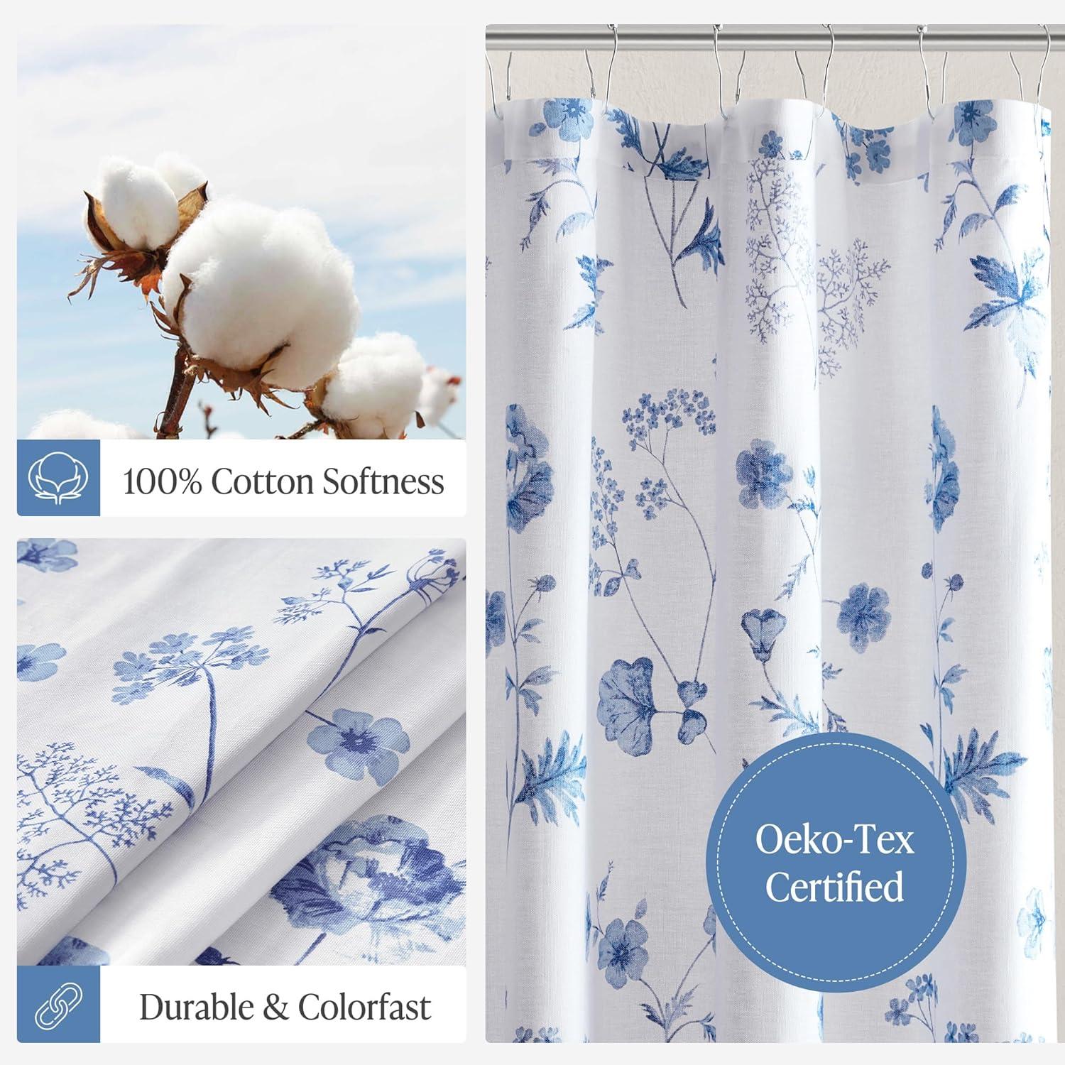 imageMartha Stewart Marthas Garden Shower Curtain Botanical Floral Print Cotton Shower Curtain for Bathroom Spa Quality Modern Shower Curtains Standard Size 72x72 BlueGarden Blue