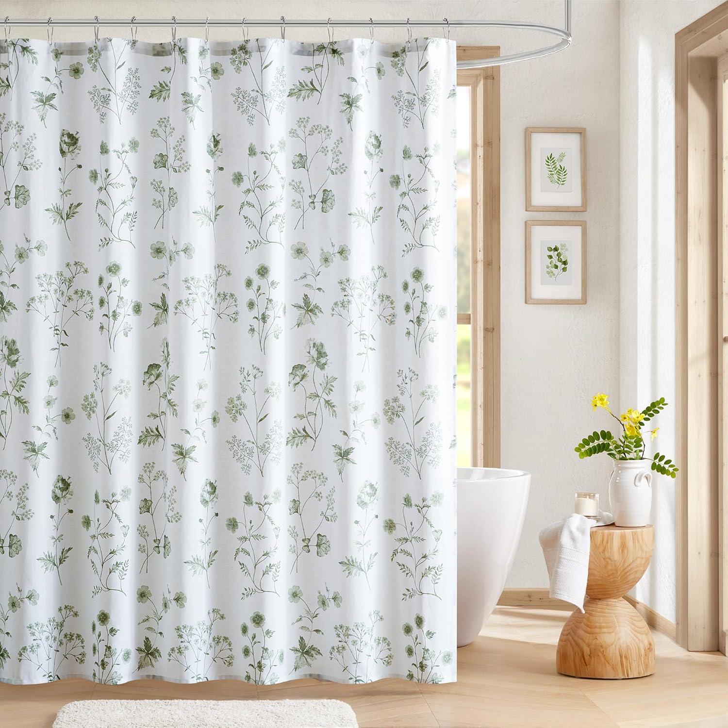 imageMartha Stewart Marthas Garden Shower Curtain Botanical Floral Print Cotton Shower Curtain for Bathroom Spa Quality Modern Shower Curtains Standard Size 72x72 BlueGarden Green