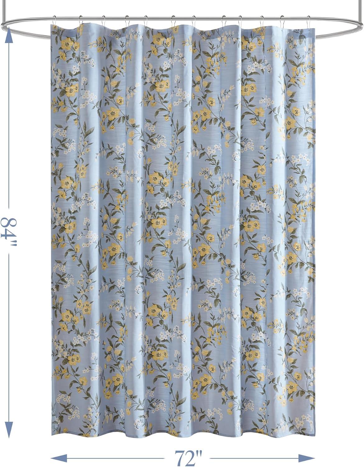 imageMartha Stewart Marthas Garden Shower Curtain Botanical Floral Print Cotton Shower Curtain for Bathroom Spa Quality Modern Shower Curtains Standard Size 72x72 BlueMeadow Blue