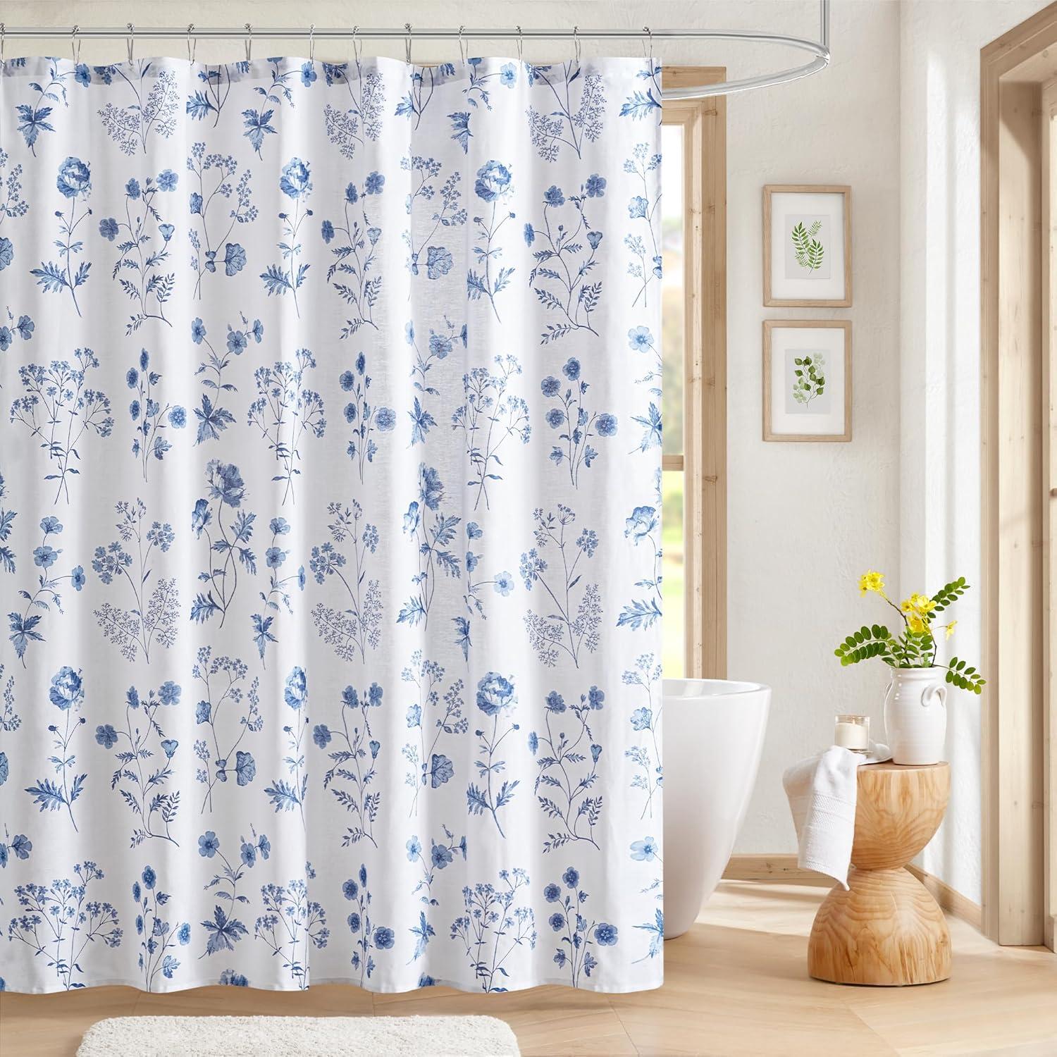 imageMartha Stewart Marthas Garden Shower Curtain Botanical Floral Print Cotton Shower Curtain for Bathroom Spa Quality Modern Shower Curtains Standard Size 72x72 BlueGarden Blue