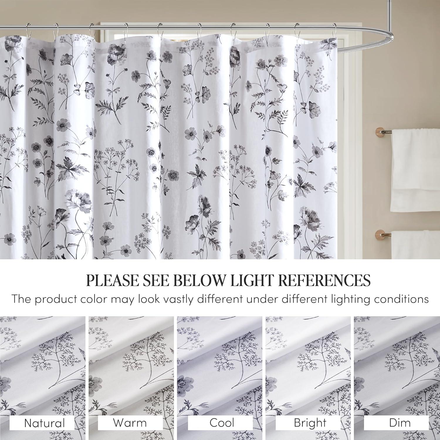 imageMartha Stewart Marthas Garden Shower Curtain Botanical Floral Print Cotton Shower Curtain for Bathroom Spa Quality Modern Shower Curtains Standard Size 72x72 BlueGarden Black