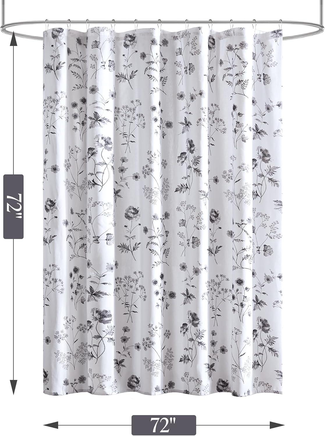 imageMartha Stewart Marthas Garden Shower Curtain Botanical Floral Print Cotton Shower Curtain for Bathroom Spa Quality Modern Shower Curtains Standard Size 72x72 BlueGarden Black