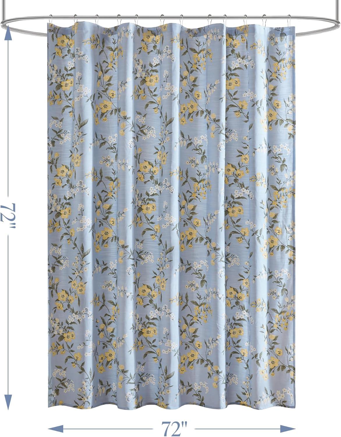 imageMartha Stewart Marthas Garden Shower Curtain Botanical Floral Print Cotton Shower Curtain for Bathroom Spa Quality Modern Shower Curtains Standard Size 72x72 BlueMeadow Blue