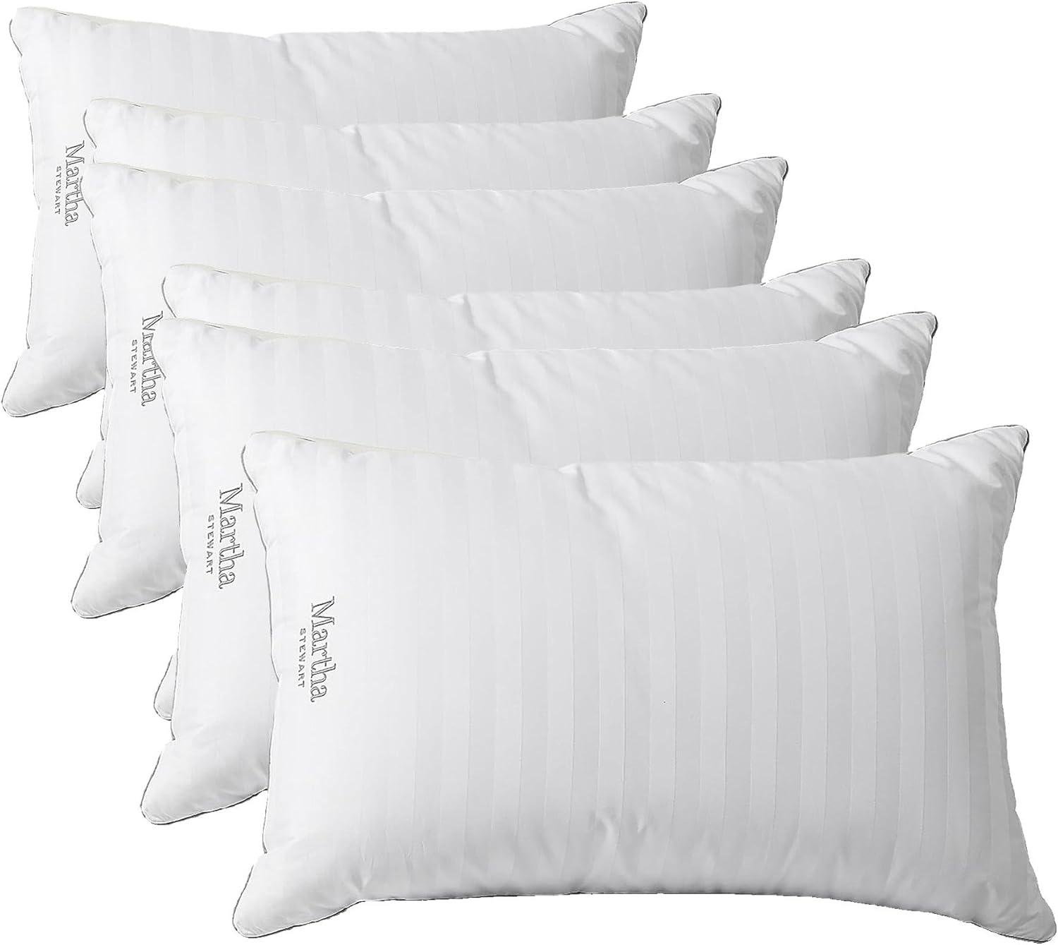 imageMartha Stewart Medium Soft Feather Down 100 Cotton 500 Thread Count Damask Stripe Embroidered Queen Size Set of 2White