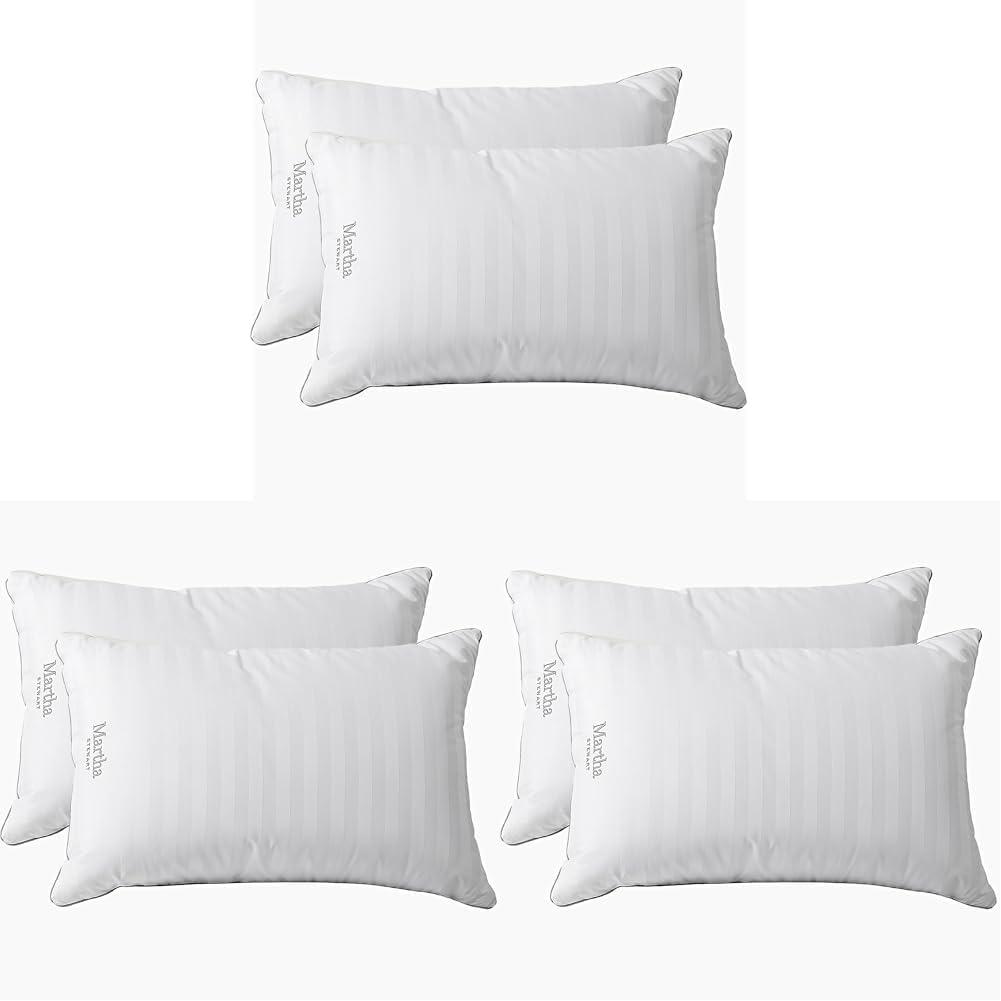 imageMartha Stewart Medium Soft Feather Down 100 Cotton 500 Thread Count Damask Stripe Embroidered Queen Size Set of 2White