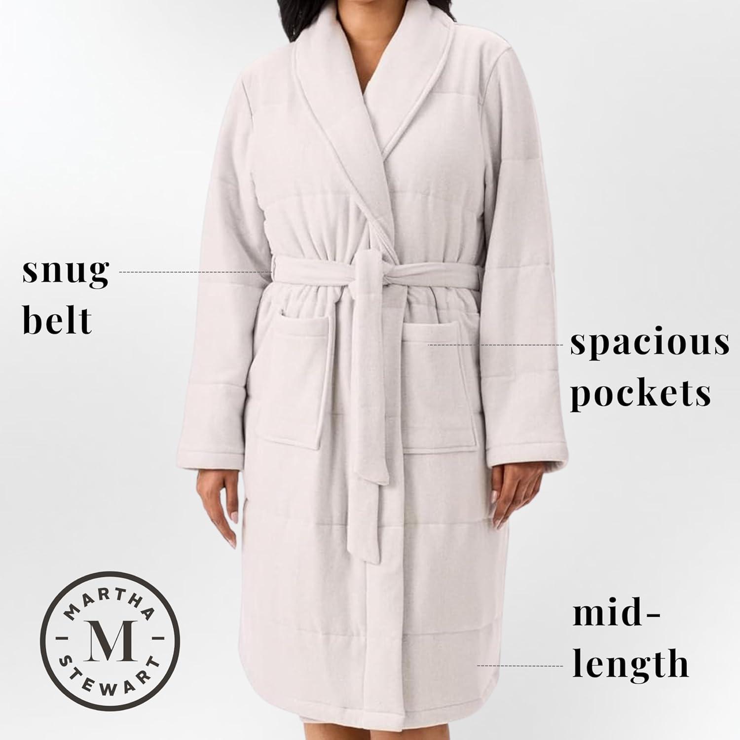 imageMartha Stewart MidLength Puffer Robe for Women Cozy Quilted Sleepwear for Lounging or Layering