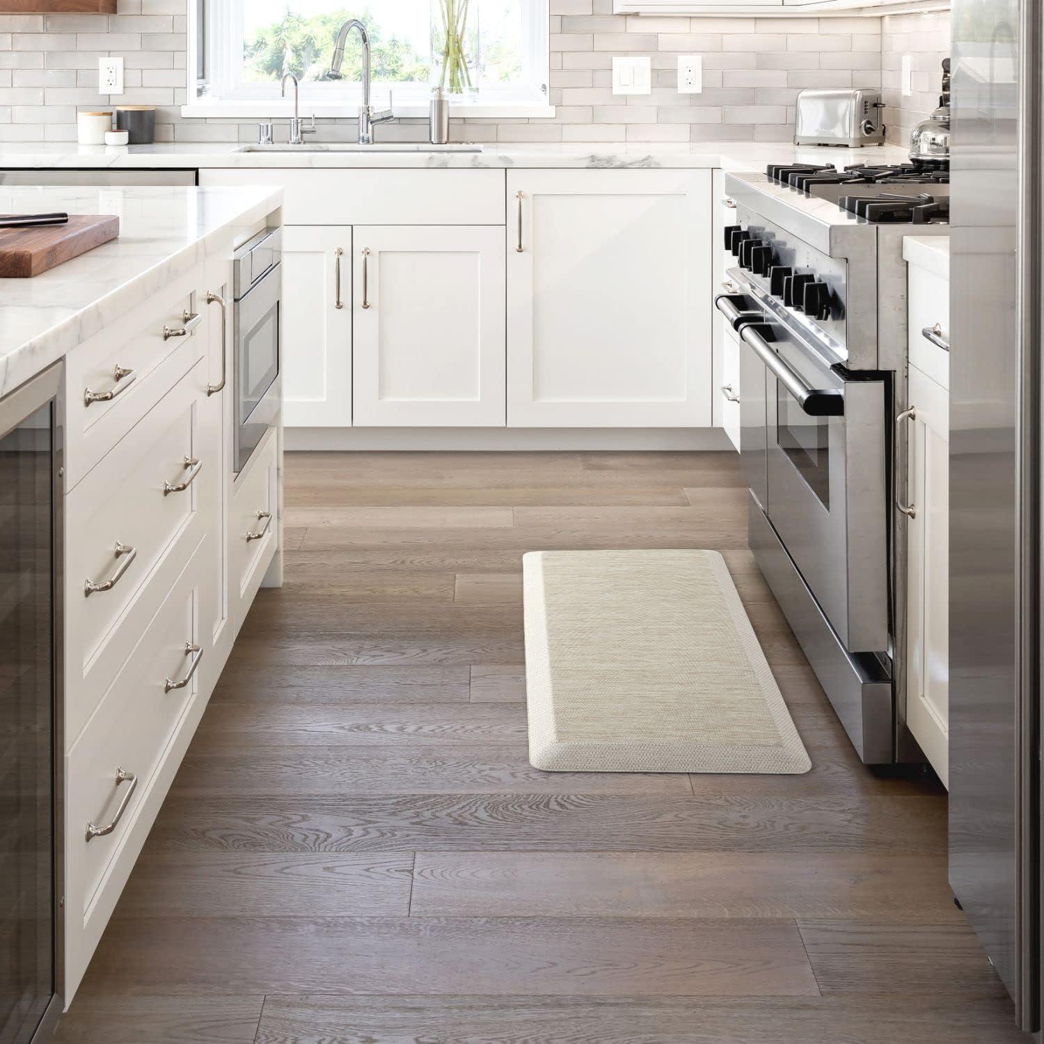 imageMartha Stewart Mira Modern Heathered AntiFatigue AirInfused Kitchen Mat Beige 196quotx39quot