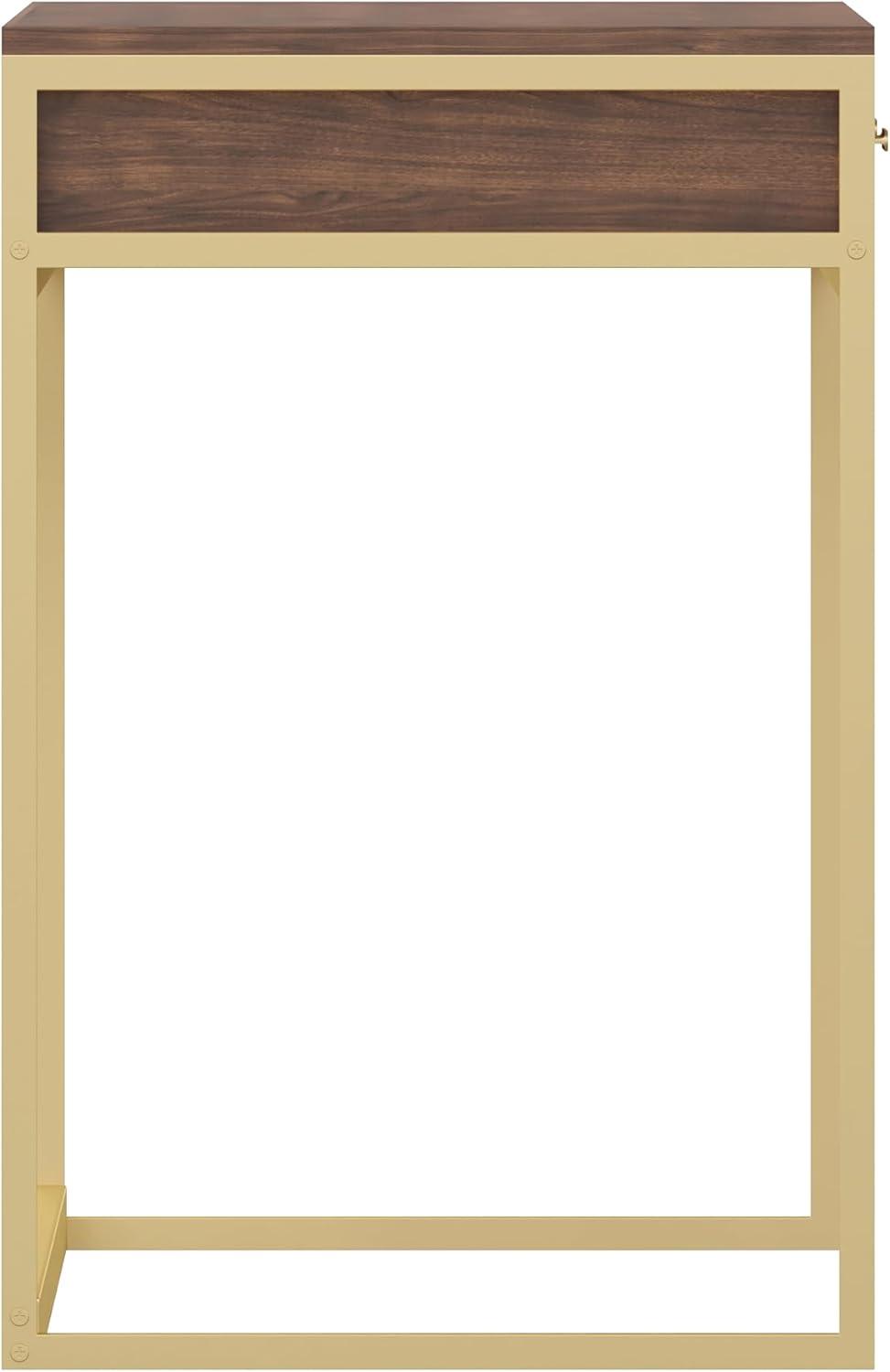 imageMartha Stewart Ollie Home Office Desk with 3 Drawers in White with Polished Brass HardwareWalnut TopPolished Brass Frame