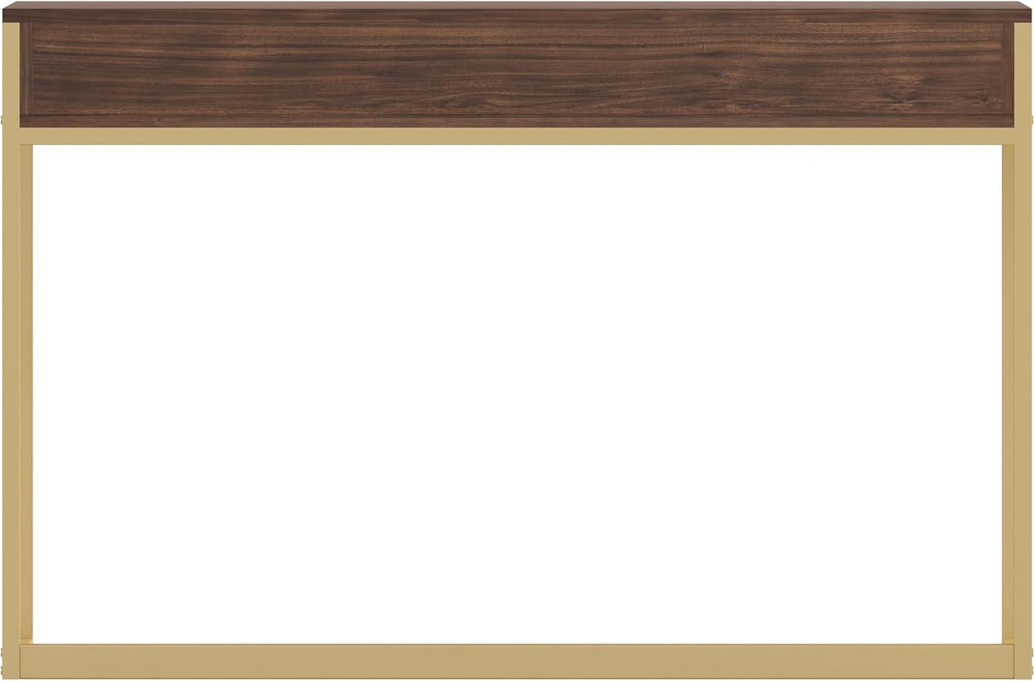 imageMartha Stewart Ollie Home Office Desk with 3 Drawers in White with Polished Brass HardwareWalnut TopPolished Brass Frame