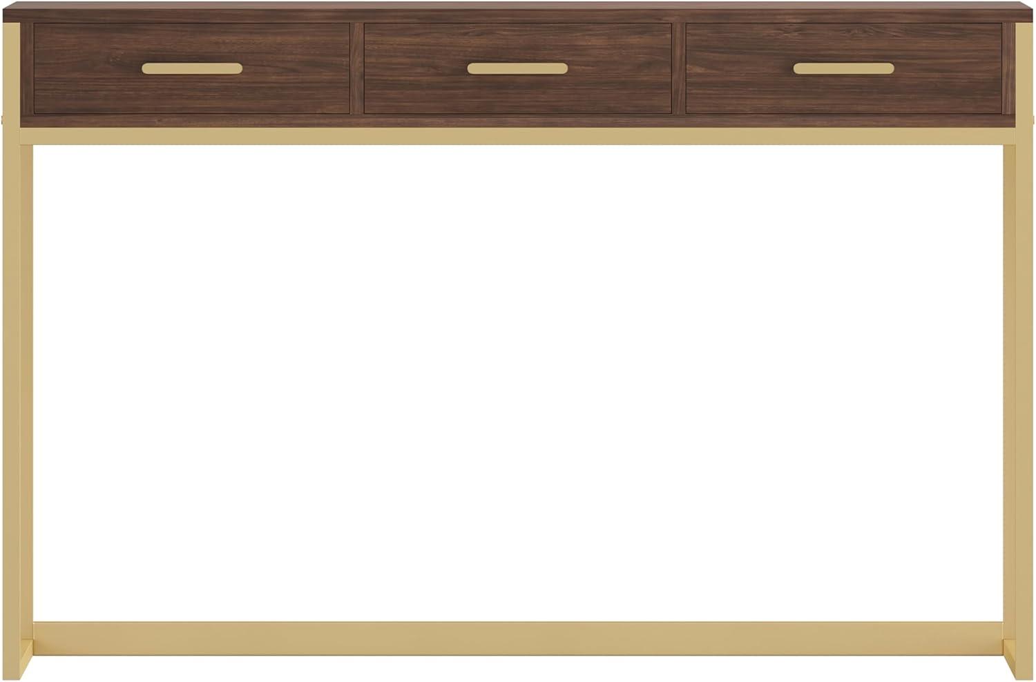 imageMartha Stewart Ollie Home Office Desk with 3 Drawers in White with Polished Brass HardwareWalnut TopPolished Brass Frame