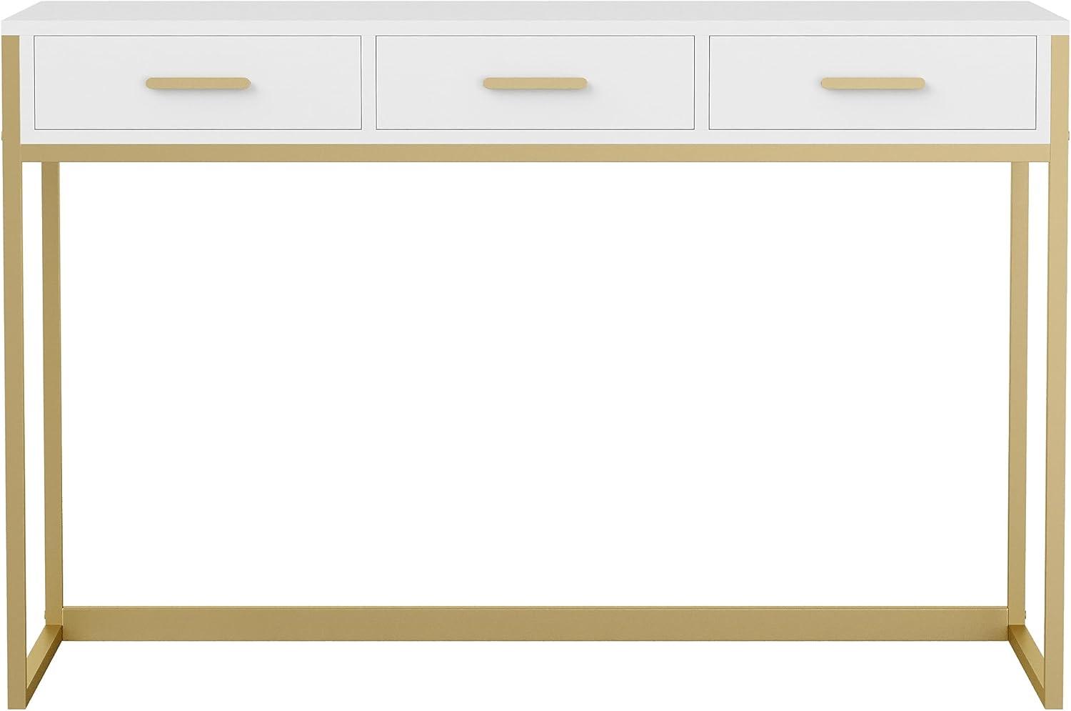 imageMartha Stewart Ollie Home Office Desk with 3 Drawers in White with Polished Brass HardwareWhite TopPolished Brass Frame