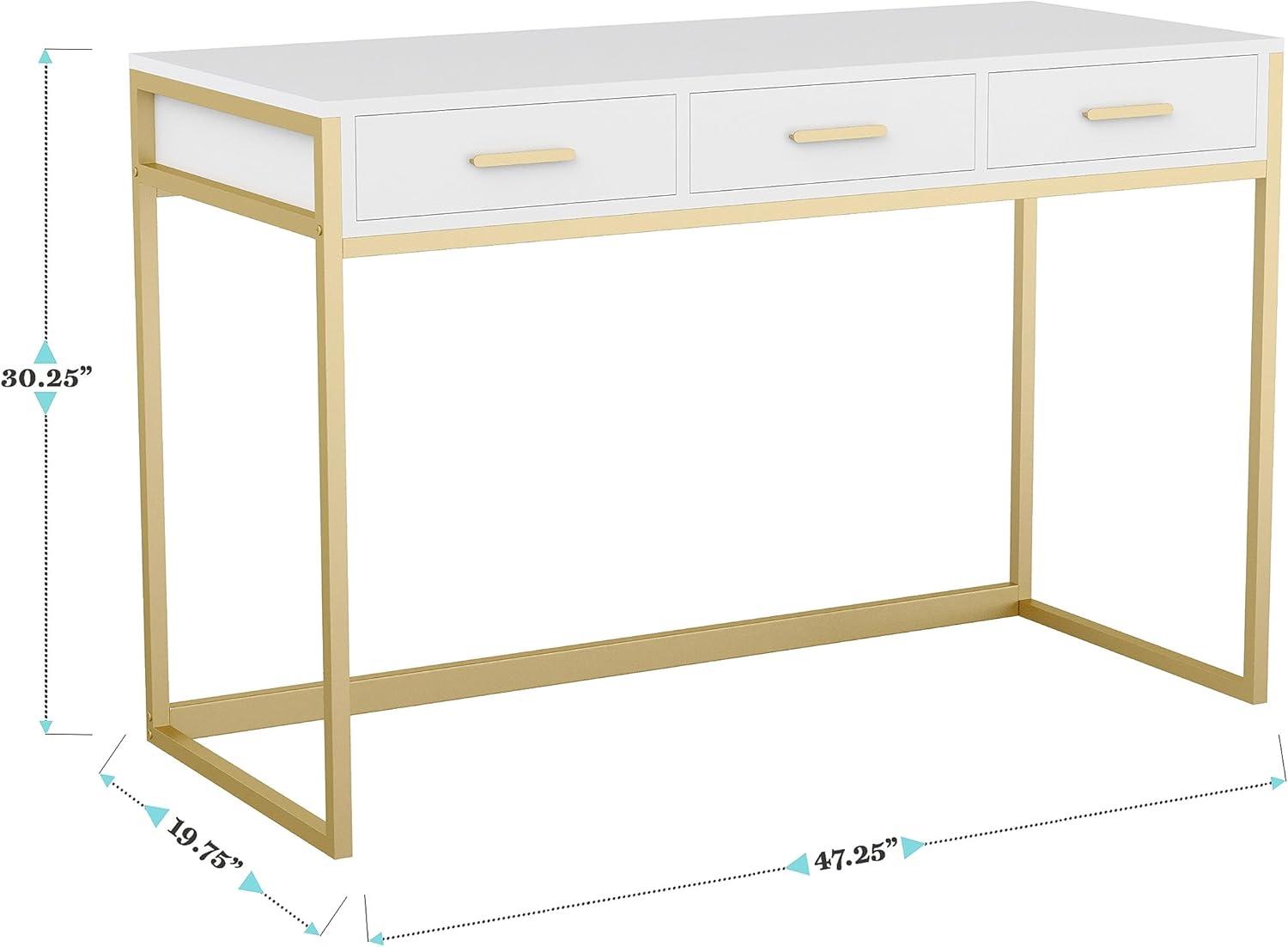 imageMartha Stewart Ollie Home Office Desk with 3 Drawers in White with Polished Brass HardwareWhite TopPolished Brass Frame