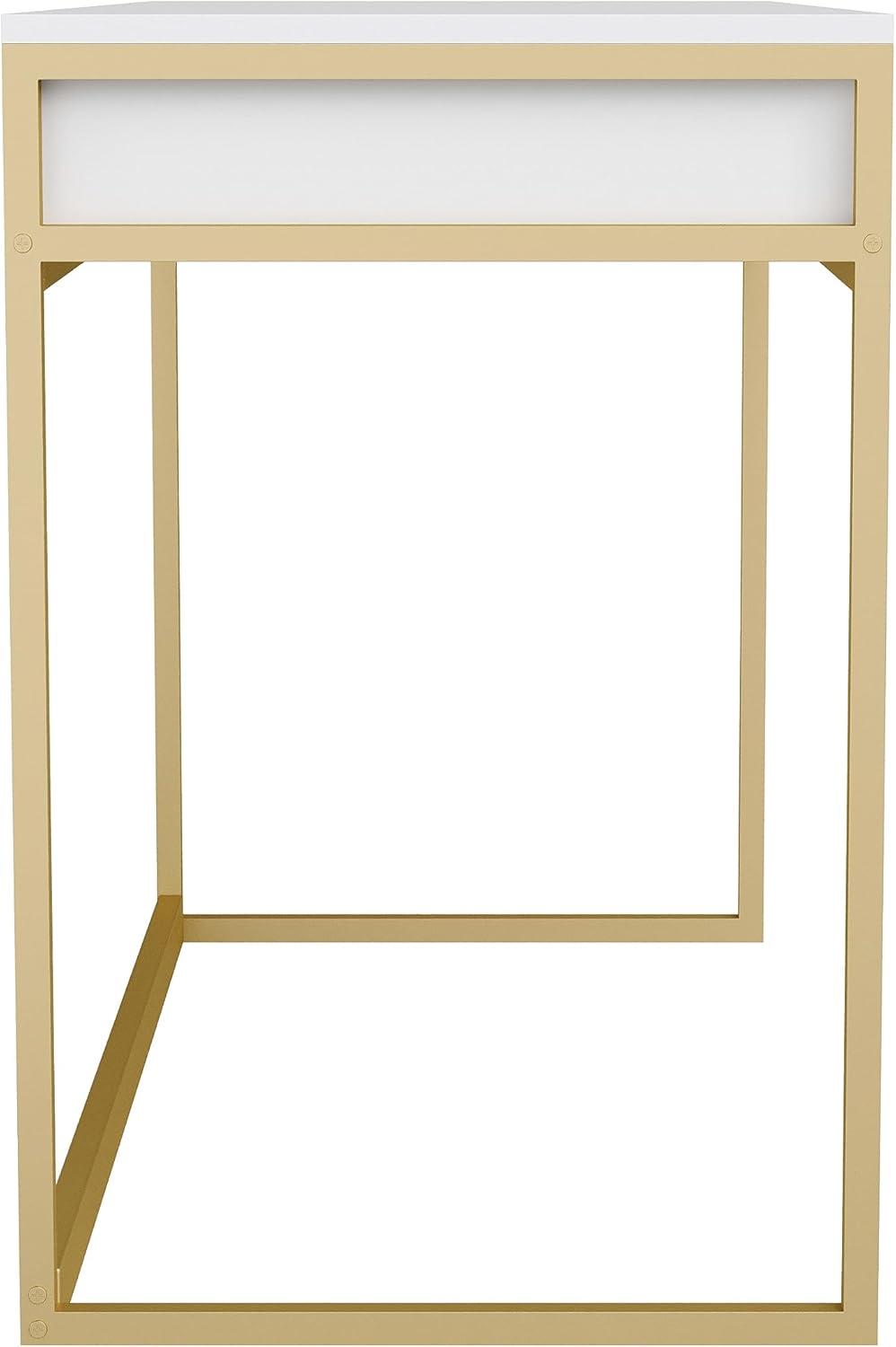 imageMartha Stewart Ollie Home Office Desk with 3 Drawers in White with Polished Brass HardwareWhite TopPolished Brass Frame