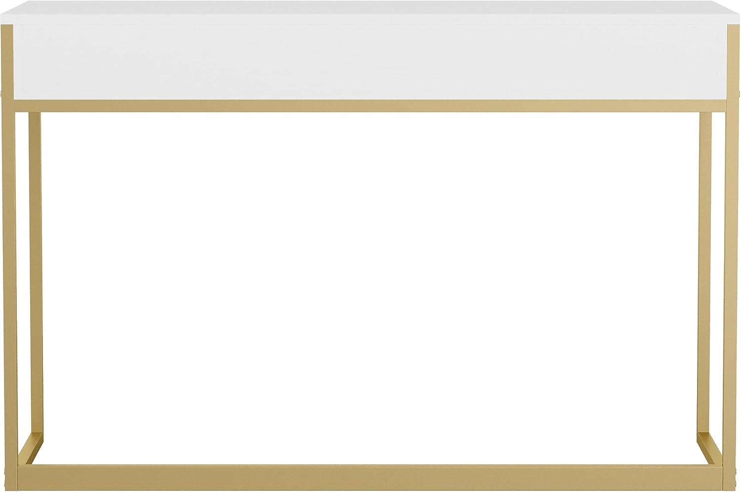 imageMartha Stewart Ollie Home Office Desk with 3 Drawers in White with Polished Brass HardwareWhite TopPolished Brass Frame