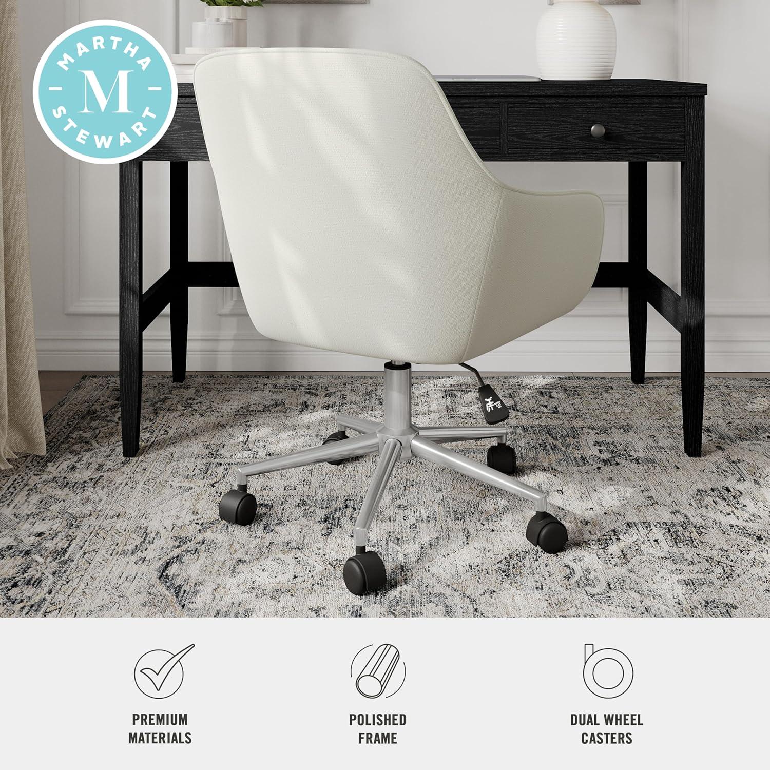imageMartha Stewart Rayna Swivel Task Chair with Flared Arms for Home Office in White Boucle with Oil Rubbed Bronze FrameLight Gray FabricPolished Nickel Frame