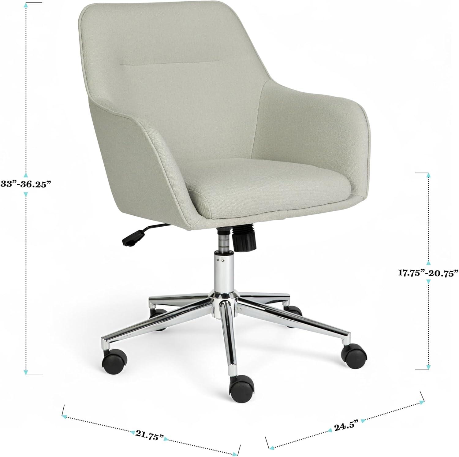 imageMartha Stewart Rayna Swivel Task Chair with Flared Arms for Home Office in White Boucle with Oil Rubbed Bronze FrameLight Gray FabricPolished Nickel Frame