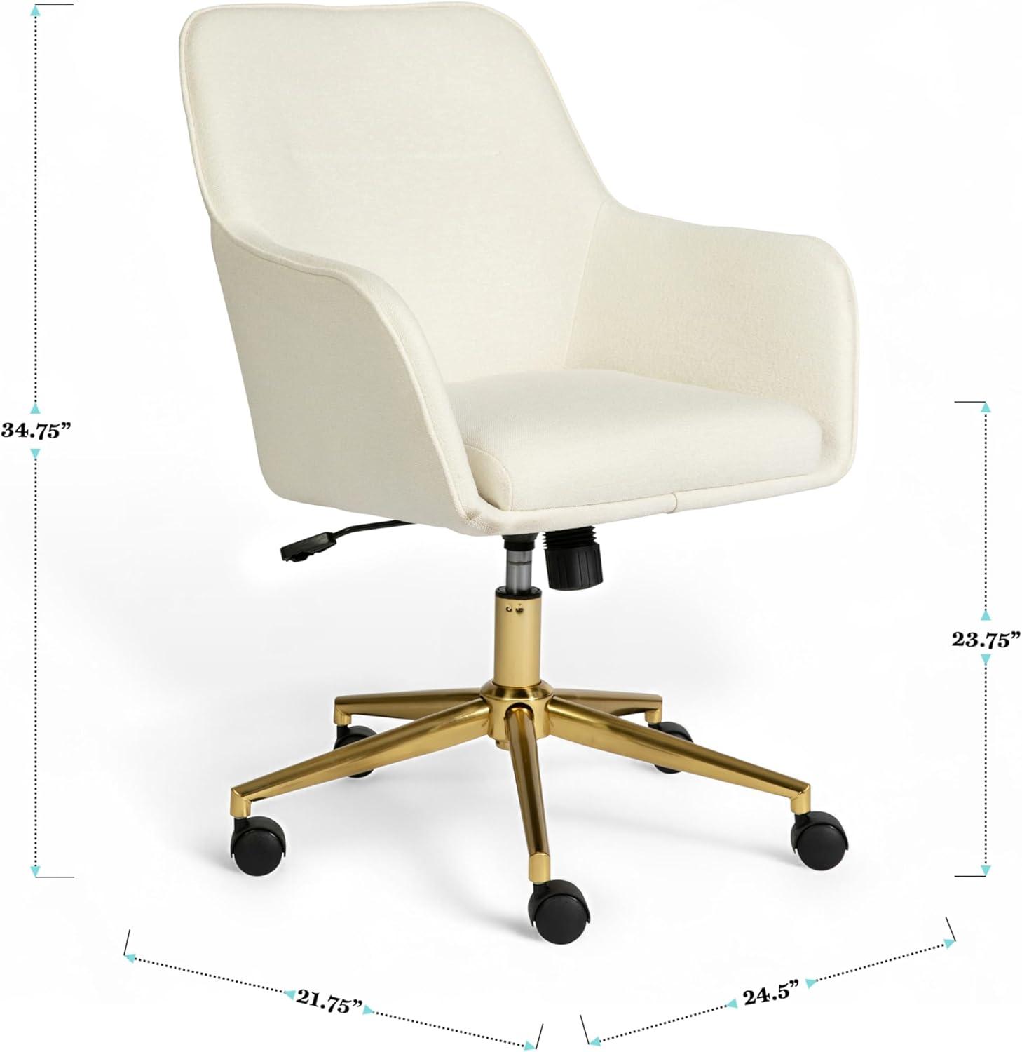 imageMartha Stewart Rayna Swivel Task Chair with Flared Arms for Home Office in White Boucle with Oil Rubbed Bronze FrameOff White FabricPolished Brass Frame