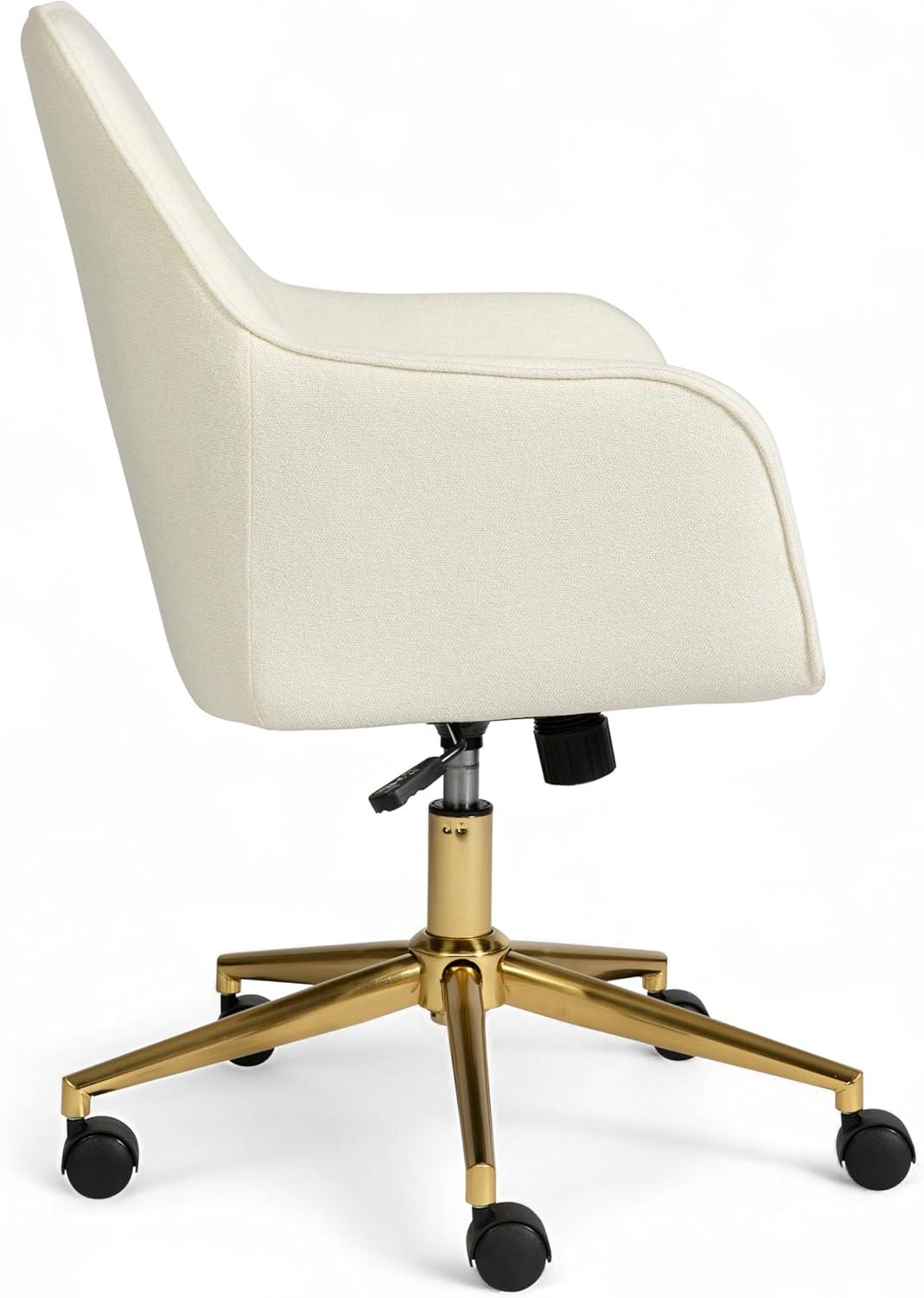 imageMartha Stewart Rayna Swivel Task Chair with Flared Arms for Home Office in White Boucle with Oil Rubbed Bronze FrameOff White FabricPolished Brass Frame