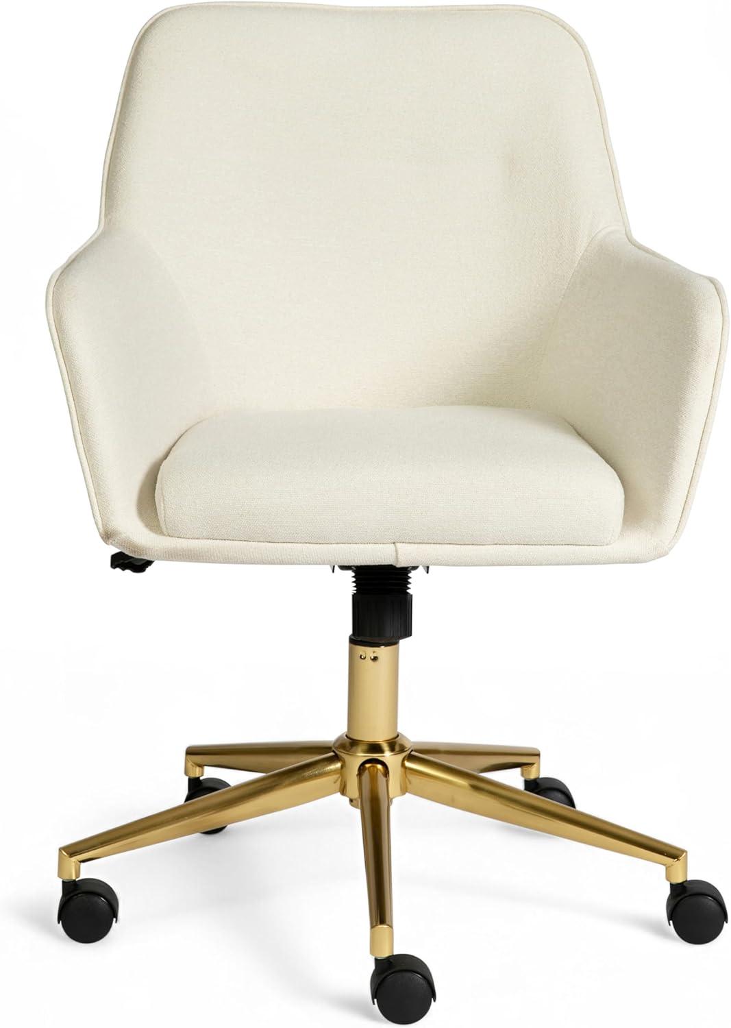 imageMartha Stewart Rayna Swivel Task Chair with Flared Arms for Home Office in White Boucle with Oil Rubbed Bronze FrameOff White FabricPolished Brass Frame