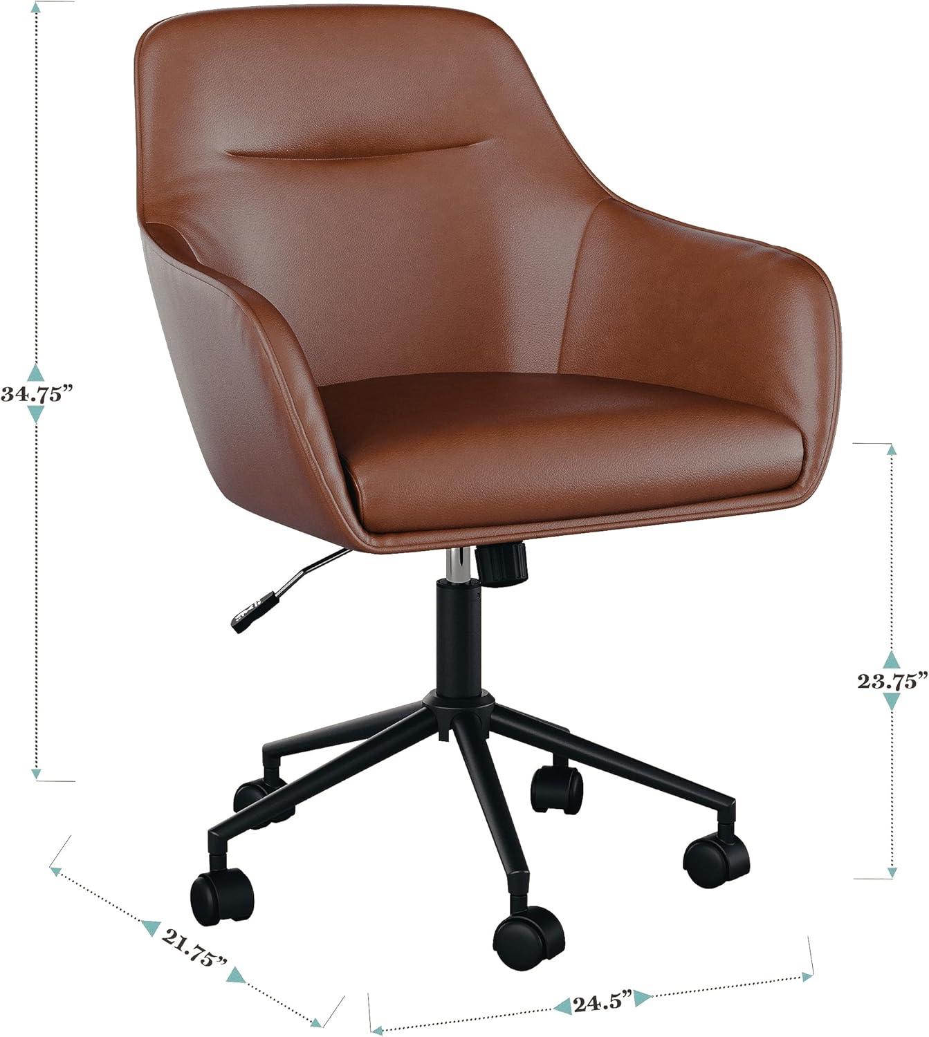 imageMartha Stewart Rayna Swivel Task Chair with Flared Arms for Home Office in White Boucle with Oil Rubbed Bronze FrameSaddle Brown Faux LeatherOil Rubbed Bronze