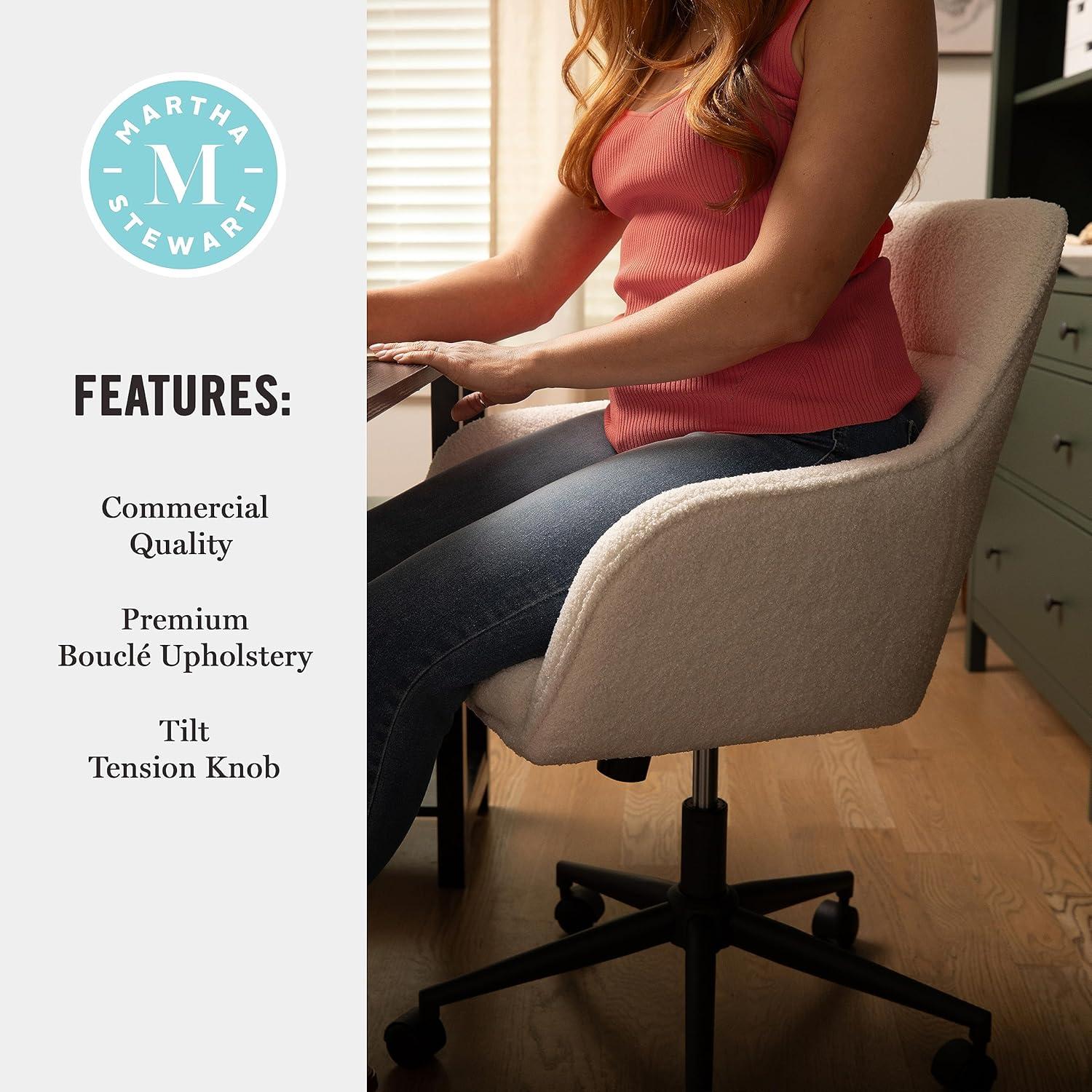 imageMartha Stewart Rayna Swivel Task Chair with Flared Arms for Home Office in White Boucle with Oil Rubbed Bronze FrameWhite BoucleOil Rubbed Bronze