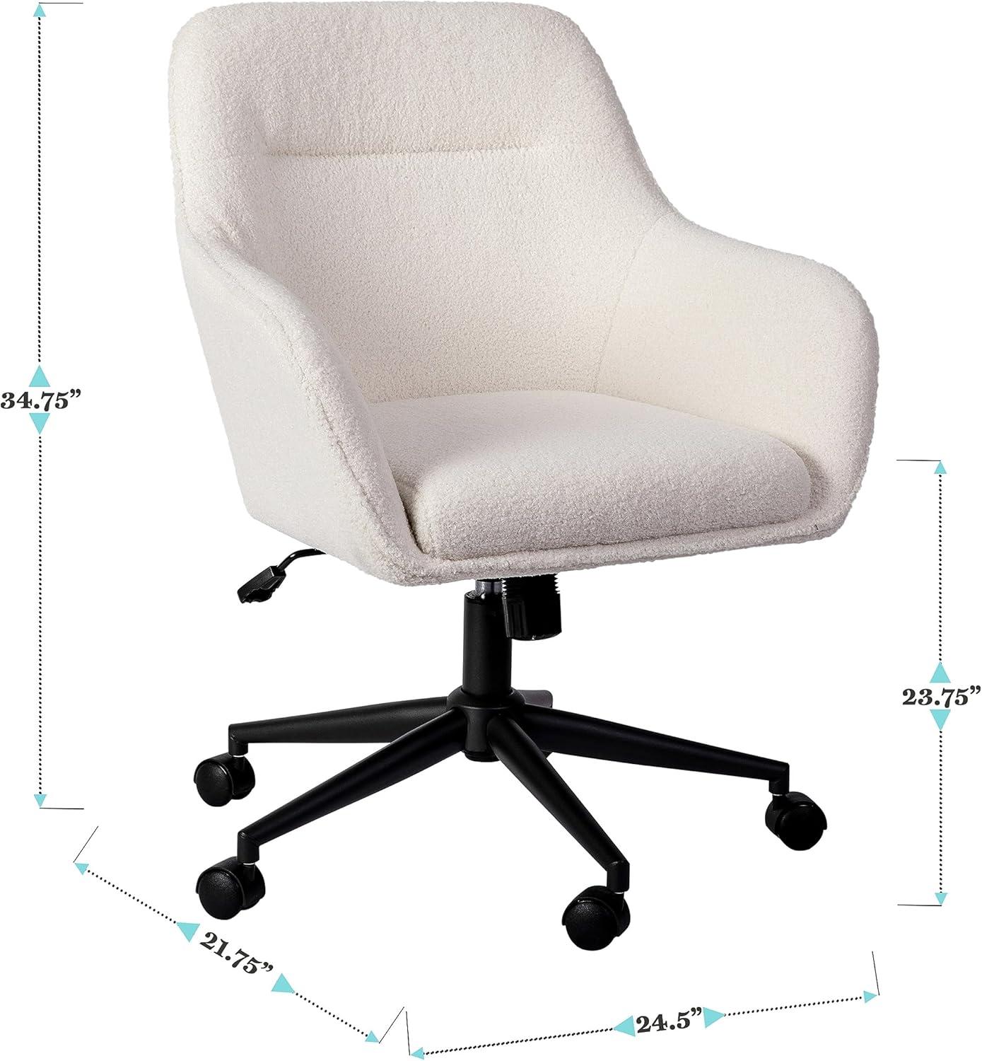 imageMartha Stewart Rayna Swivel Task Chair with Flared Arms for Home Office in White Boucle with Oil Rubbed Bronze FrameWhite BoucleOil Rubbed Bronze