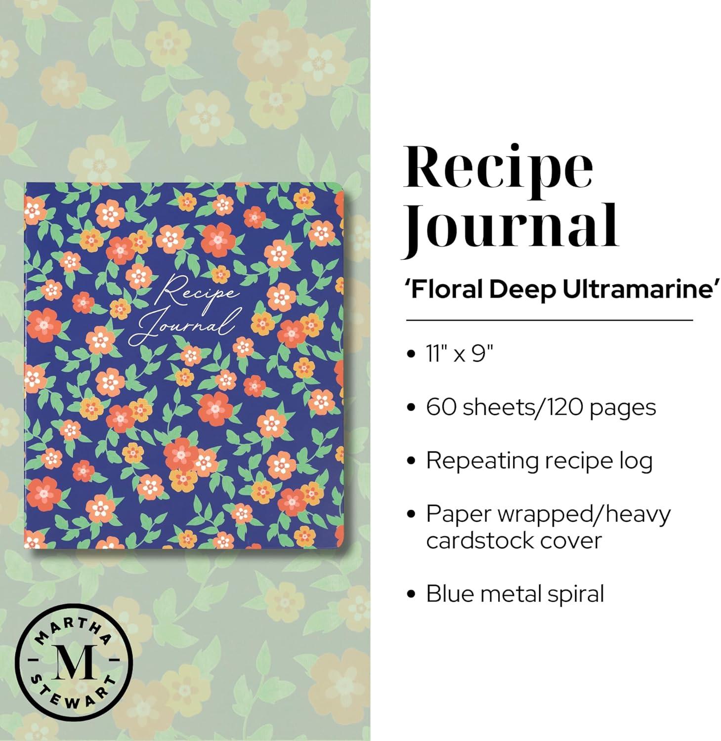imageMartha Stewart Recipe Journal Make Your Own Cookbook with 120 Pages for Detailed Recipe Notes Ingredients and Instructions Customizable Tabs 11 x 9 inches Floral Deep Ultramarine