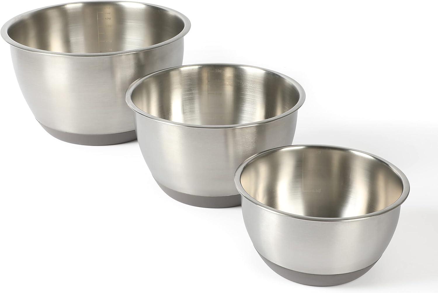imageMartha Stewart Rhinewell Mirror Polish 6 Piece Stainless Steel Mixing Bowls with Lid and NonSlip Base  Grey