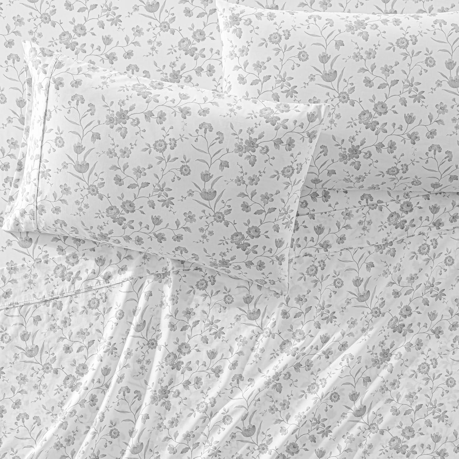 imageMartha Stewart Ruth Ditsy Floral 300TC 100 Cotton Percale Sheet Set BlueWhite 4 Piece 1 Flat Sheet 1 Fitted Sheet 2 Std Pillowcases Breathable Cotton Printed Bed Sheets Queen SizeQueen