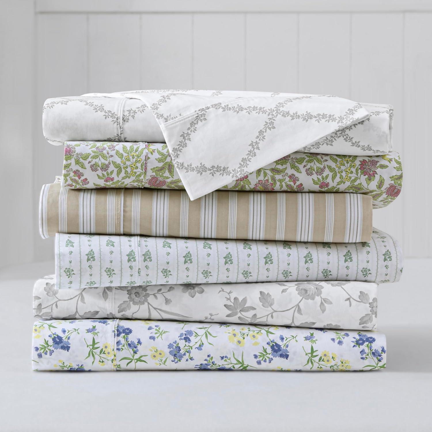 imageMartha Stewart Ruth Ditsy Floral 300TC 100 Cotton Percale Sheet Set BlueWhite 4 Piece 1 Flat Sheet 1 Fitted Sheet 2 Std Pillowcases Breathable Cotton Printed Bed Sheets Queen SizeTwin