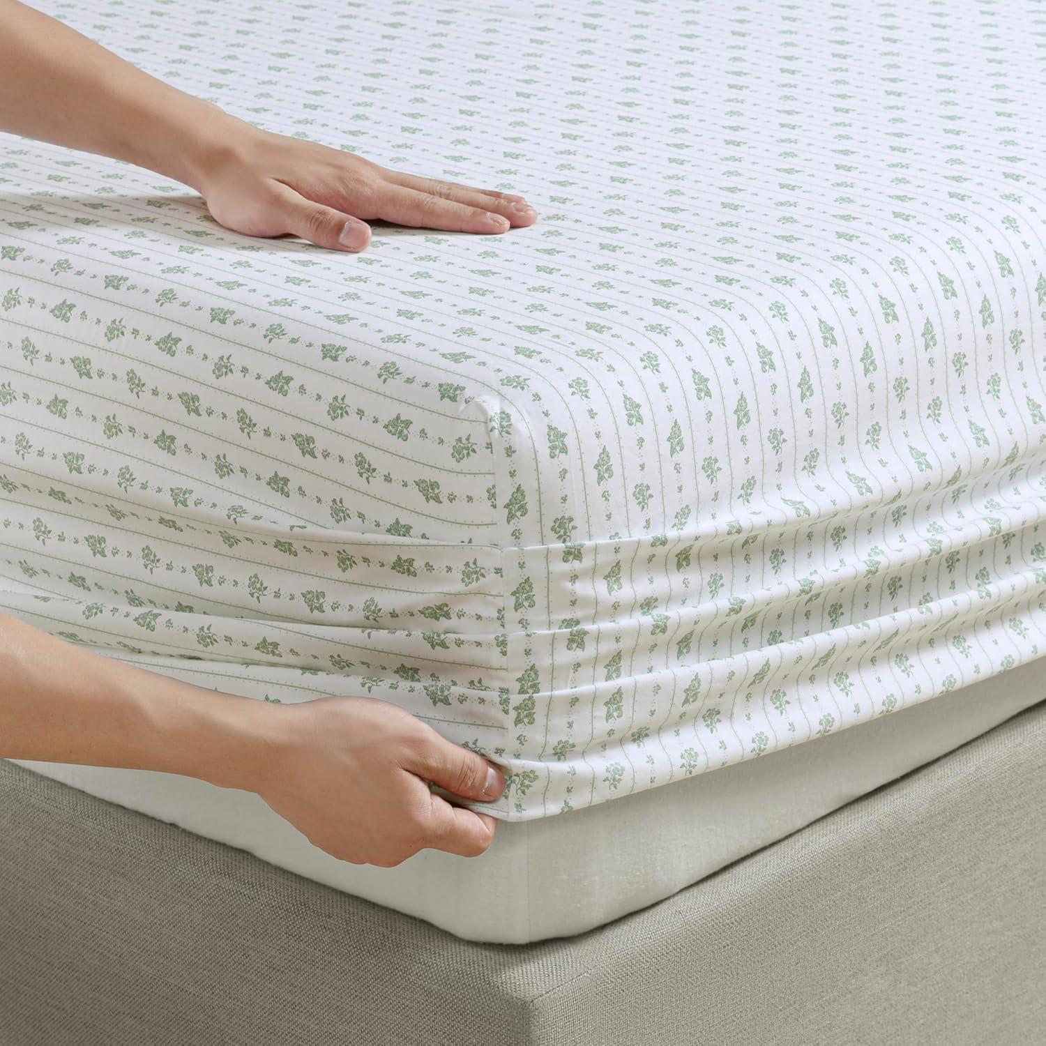 imageMartha Stewart Ruth Ditsy Floral 300TC 100 Cotton Percale Sheet Set BlueWhite 4 Piece 1 Flat Sheet 1 Fitted Sheet 2 Std Pillowcases Breathable Cotton Printed Bed Sheets Queen SizeTwin