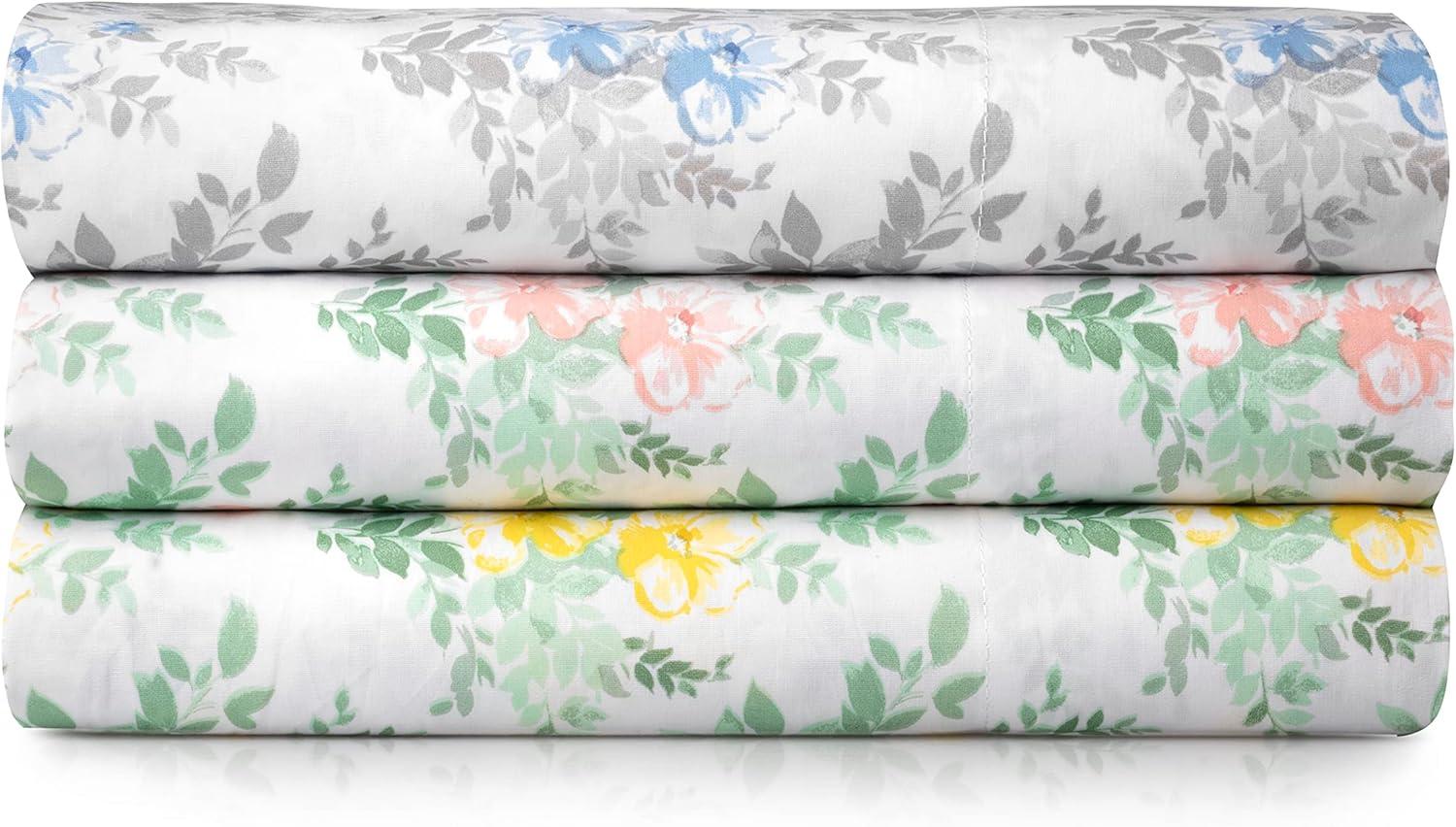 imageMartha Stewart Ruth Ditsy Floral 300TC 100 Cotton Percale Sheet Set BlueWhite 4 Piece 1 Flat Sheet 1 Fitted Sheet 2 Std Pillowcases Breathable Cotton Printed Bed Sheets Queen SizeQueen