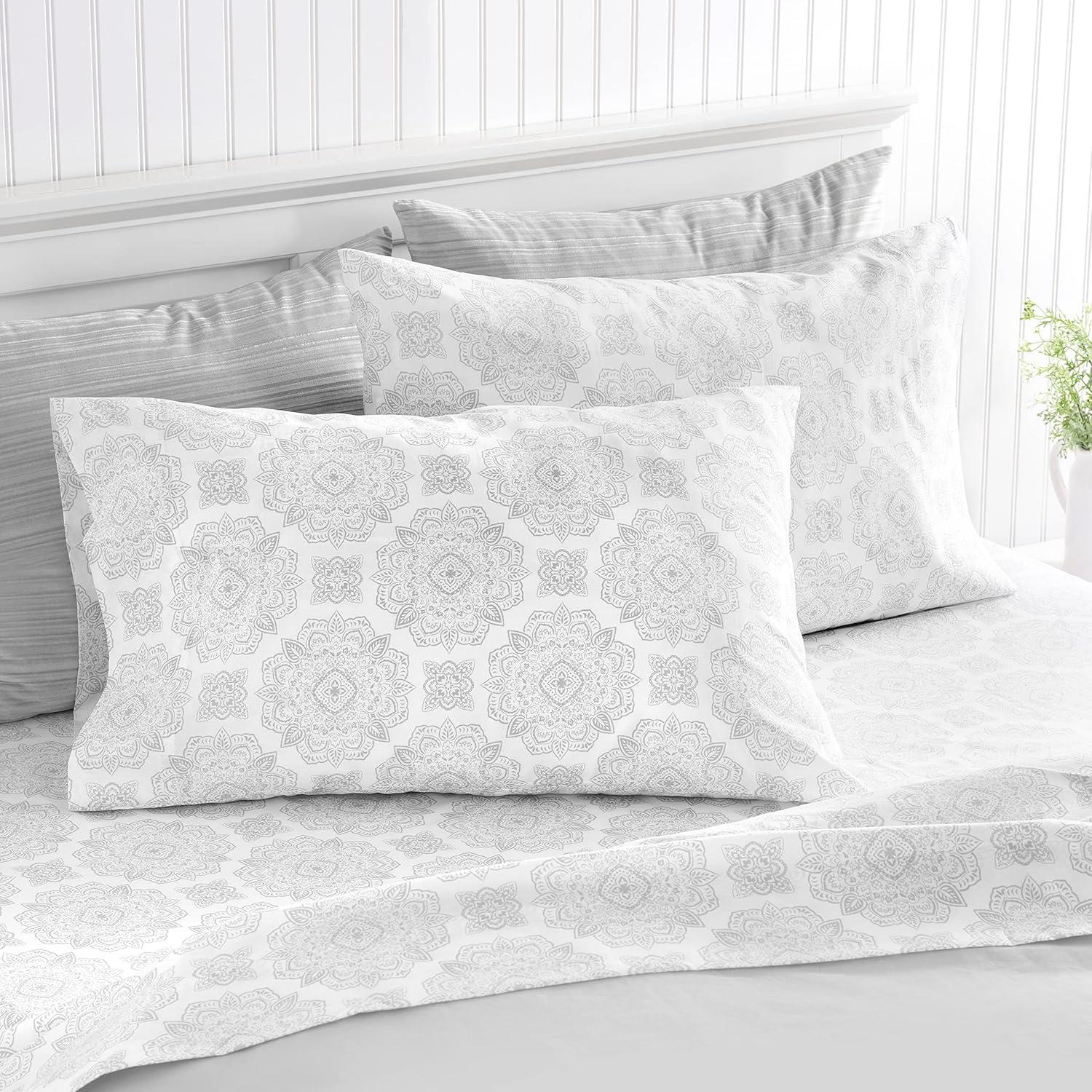 imageMartha Stewart Ruth Ditsy Floral 300TC 100 Cotton Percale Sheet Set BlueWhite 4 Piece 1 Flat Sheet 1 Fitted Sheet 2 Std Pillowcases Breathable Cotton Printed Bed Sheets Queen SizeQueen