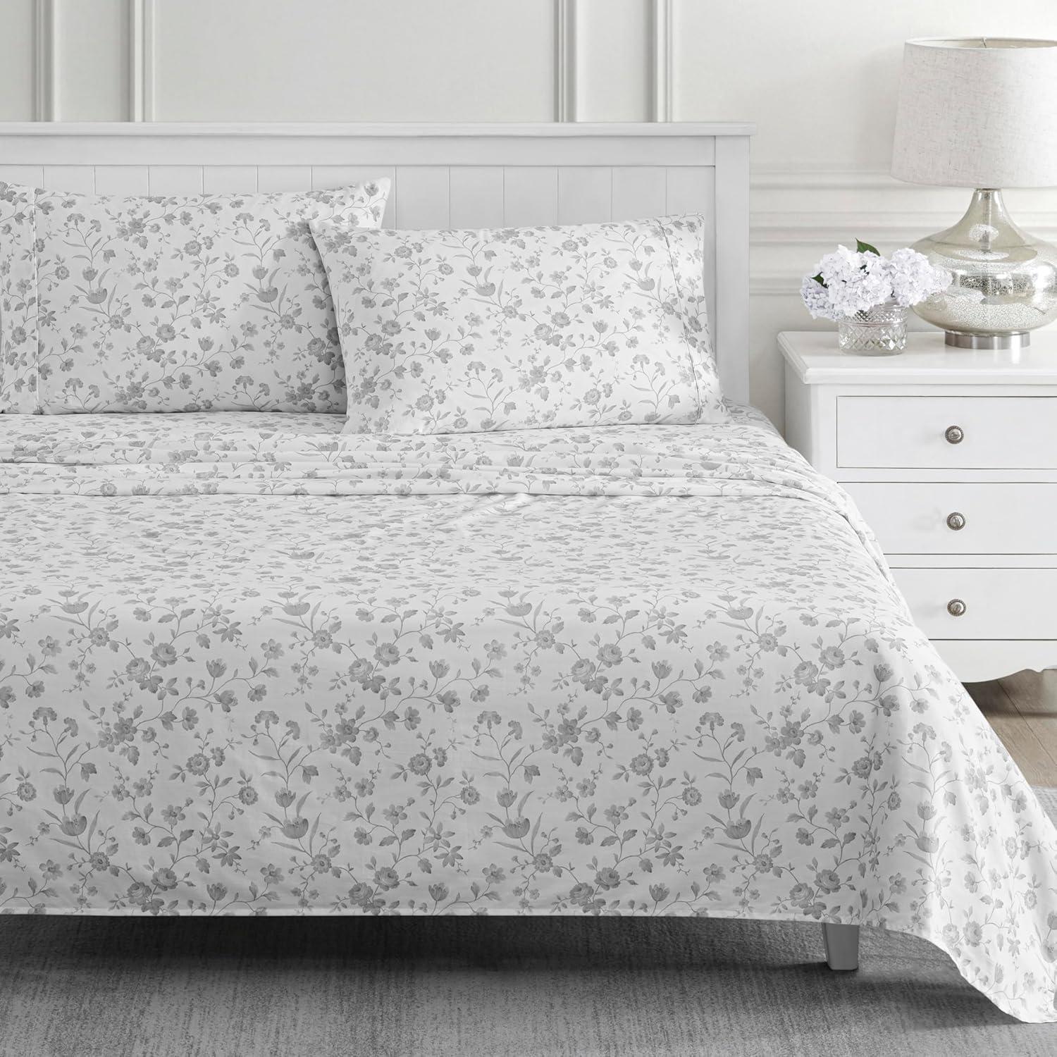 imageMartha Stewart Ruth Ditsy Floral 300TC 100 Cotton Percale Sheet Set BlueWhite 4 Piece 1 Flat Sheet 1 Fitted Sheet 2 Std Pillowcases Breathable Cotton Printed Bed Sheets Queen SizeQueen