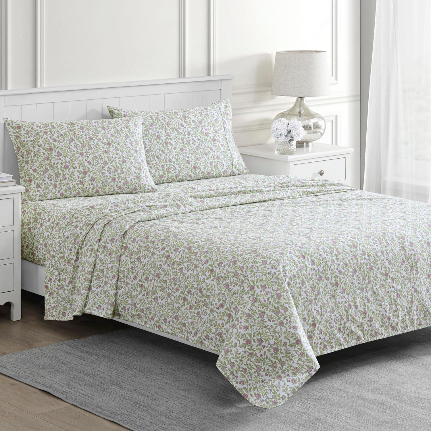 imageMartha Stewart Ruth Ditsy Floral 300TC 100 Cotton Percale Sheet Set BlueWhite 4 Piece 1 Flat Sheet 1 Fitted Sheet 2 Std Pillowcases Breathable Cotton Printed Bed Sheets Queen SizeTwin