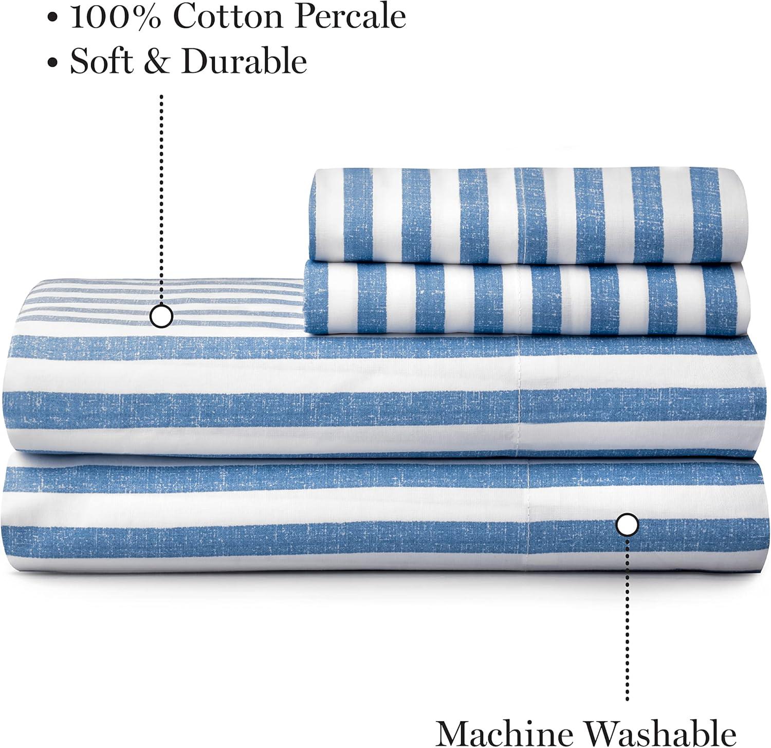 imageMartha Stewart Ruth Ditsy Floral 300TC 100 Cotton Percale Sheet Set BlueWhite 4 Piece 1 Flat Sheet 1 Fitted Sheet 2 Std Pillowcases Breathable Cotton Printed Bed Sheets Queen SizeQueen