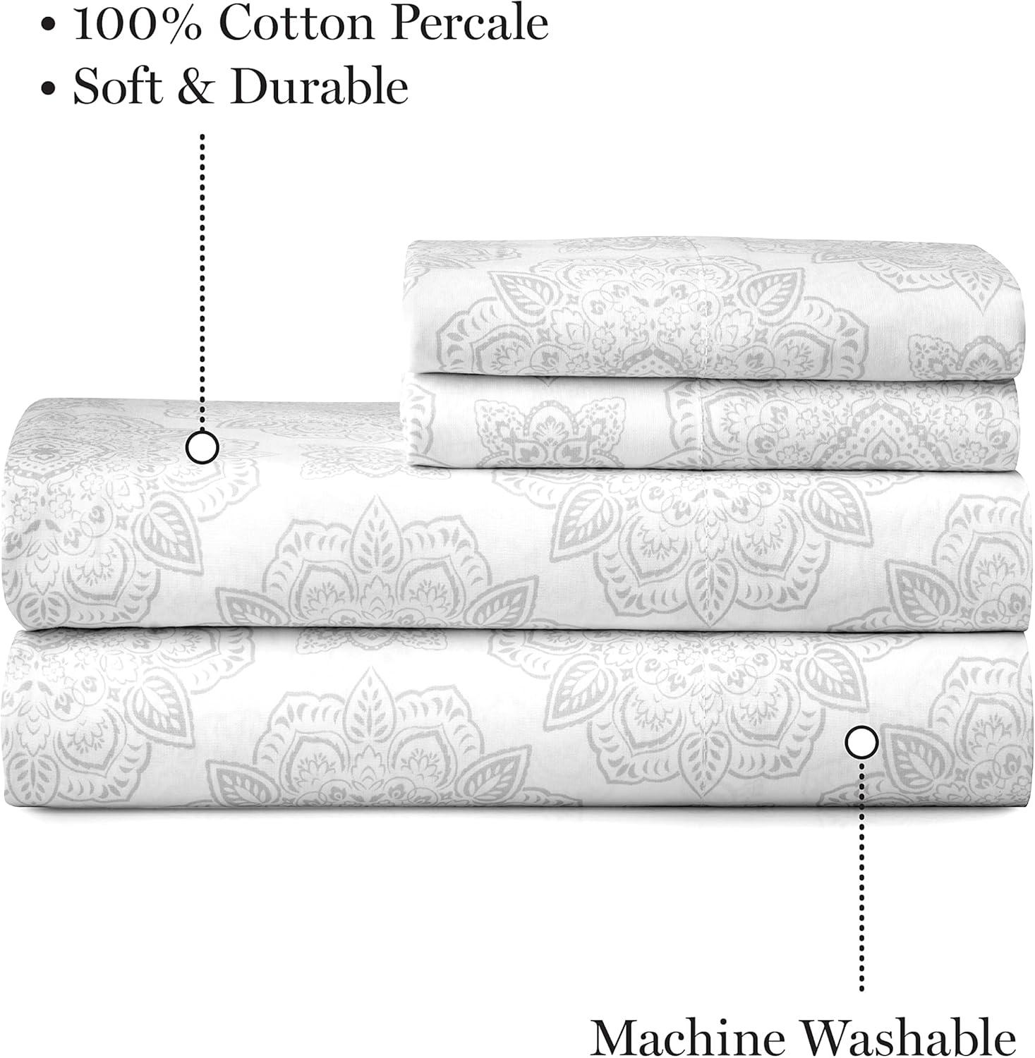 imageMartha Stewart Ruth Ditsy Floral 300TC 100 Cotton Percale Sheet Set BlueWhite 4 Piece 1 Flat Sheet 1 Fitted Sheet 2 Std Pillowcases Breathable Cotton Printed Bed Sheets Queen SizeQueen