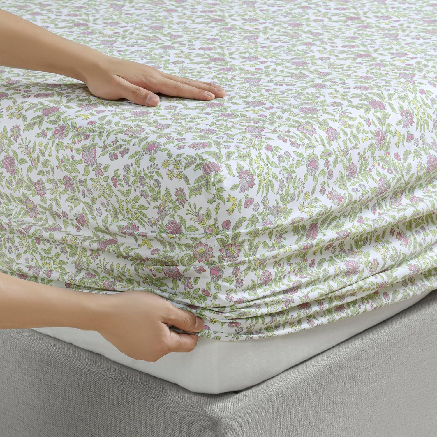 imageMartha Stewart Ruth Ditsy Floral 300TC 100 Cotton Percale Sheet Set BlueWhite 4 Piece 1 Flat Sheet 1 Fitted Sheet 2 Std Pillowcases Breathable Cotton Printed Bed Sheets Queen SizeQueen