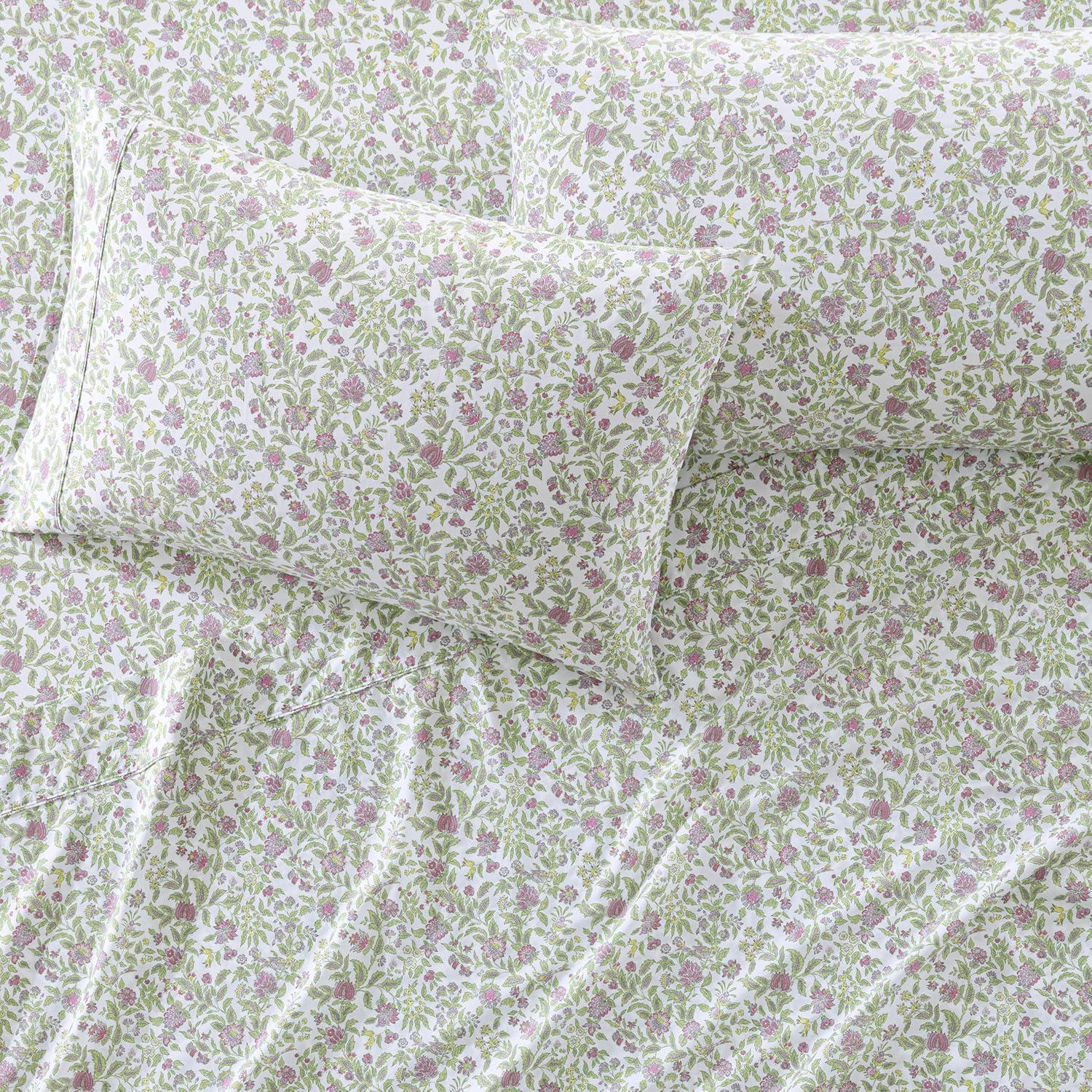 imageMartha Stewart Ruth Ditsy Floral 300TC 100 Cotton Percale Sheet Set BlueWhite 4 Piece 1 Flat Sheet 1 Fitted Sheet 2 Std Pillowcases Breathable Cotton Printed Bed Sheets Queen SizeQueen