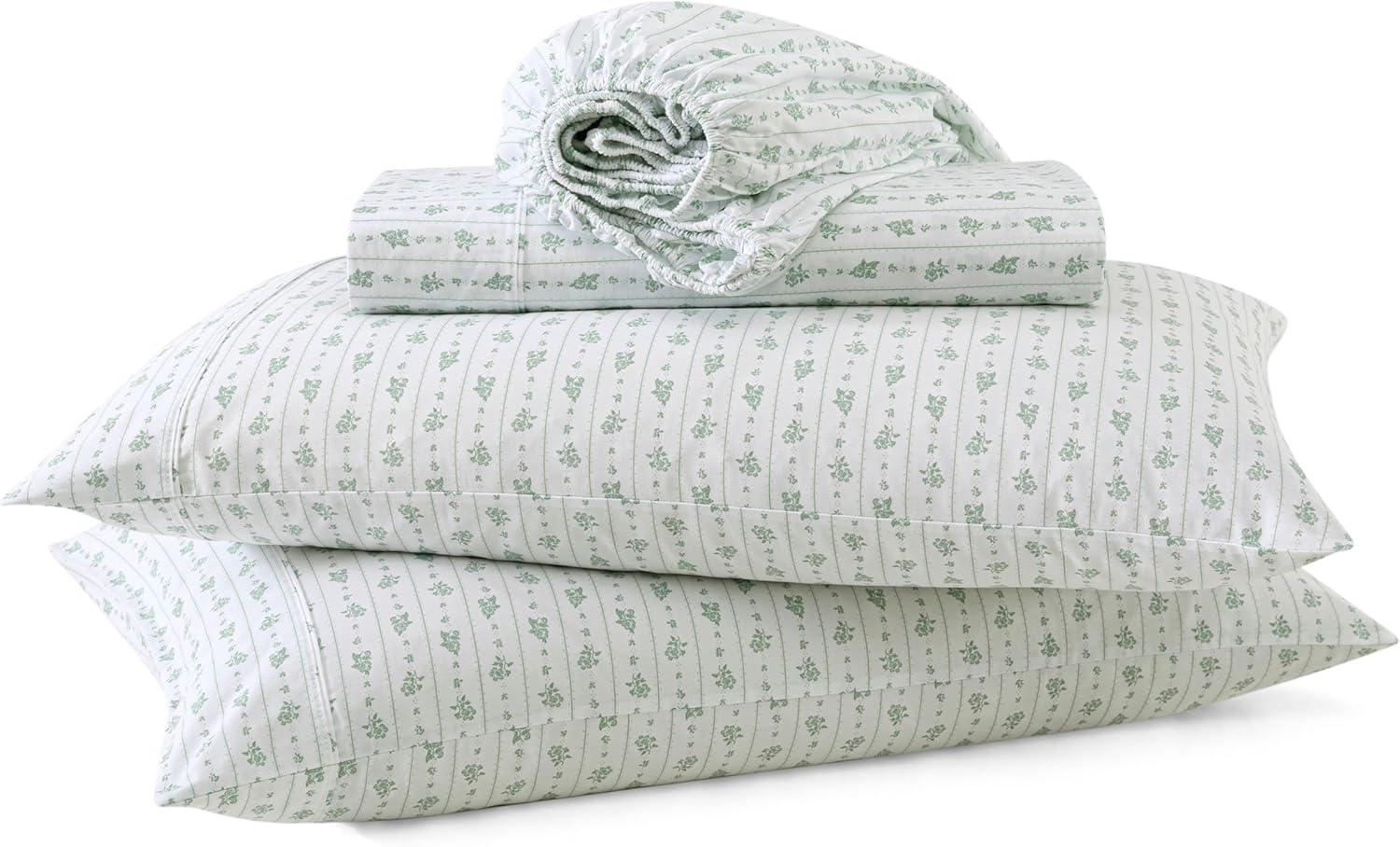 imageMartha Stewart Ruth Ditsy Floral 300TC 100 Cotton Percale Sheet Set BlueWhite 4 Piece 1 Flat Sheet 1 Fitted Sheet 2 Std Pillowcases Breathable Cotton Printed Bed Sheets Queen SizeTwin