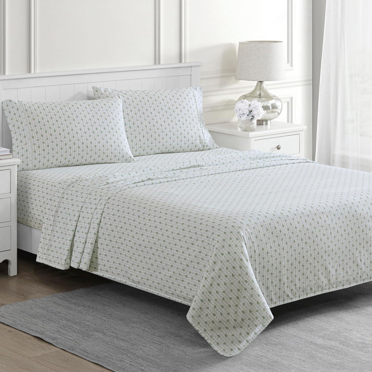 imageMartha Stewart Ruth Ditsy Floral 300TC 100 Cotton Percale Sheet Set BlueWhite 4 Piece 1 Flat Sheet 1 Fitted Sheet 2 Std Pillowcases Breathable Cotton Printed Bed Sheets Queen SizeQueen