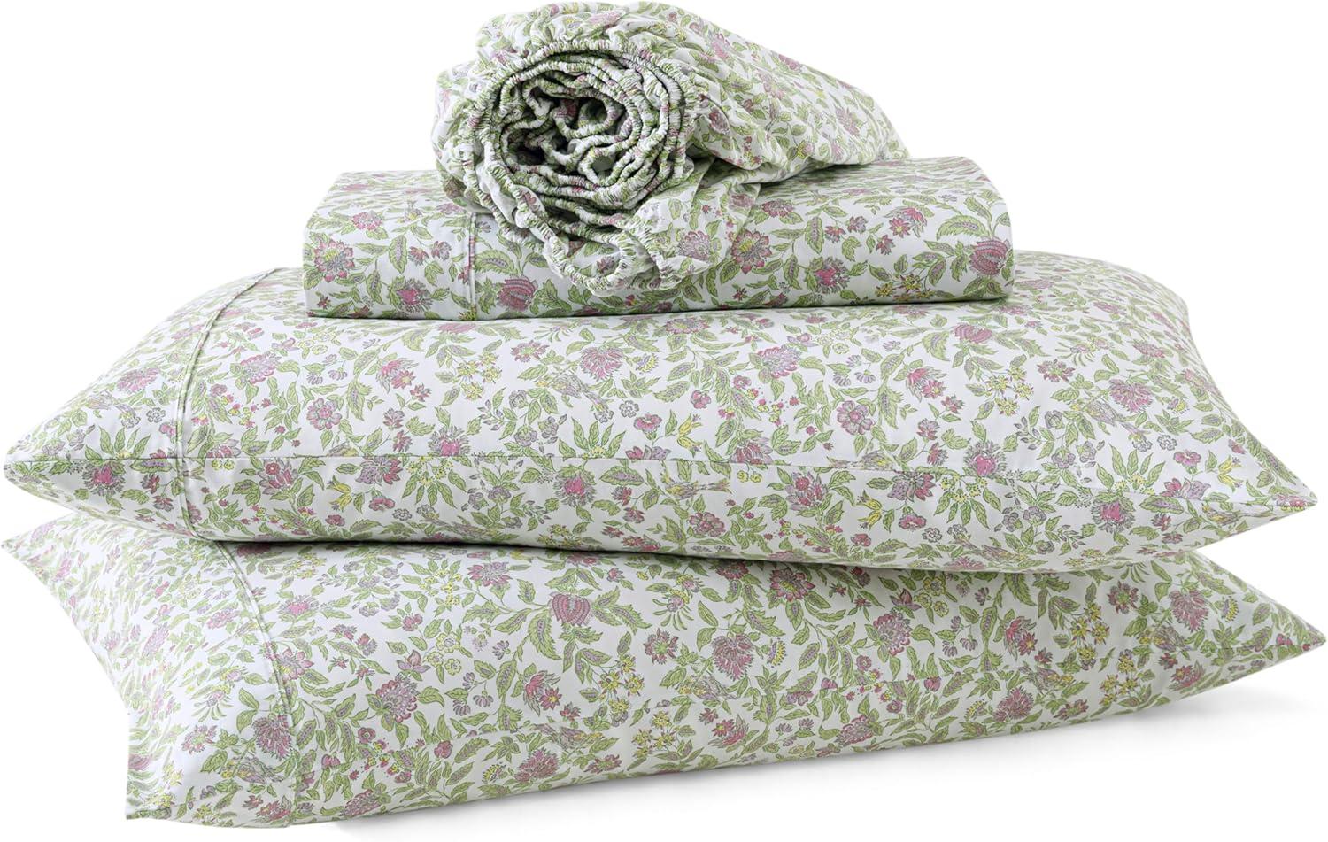 imageMartha Stewart Ruth Ditsy Floral 300TC 100 Cotton Percale Sheet Set BlueWhite 4 Piece 1 Flat Sheet 1 Fitted Sheet 2 Std Pillowcases Breathable Cotton Printed Bed Sheets Queen SizeQueen