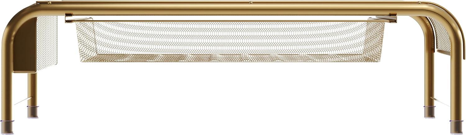 imageMartha Stewart Ryder Gold Mesh Metal Desktop Monitor Stand Riser with Organizer Drawer and Side Storage